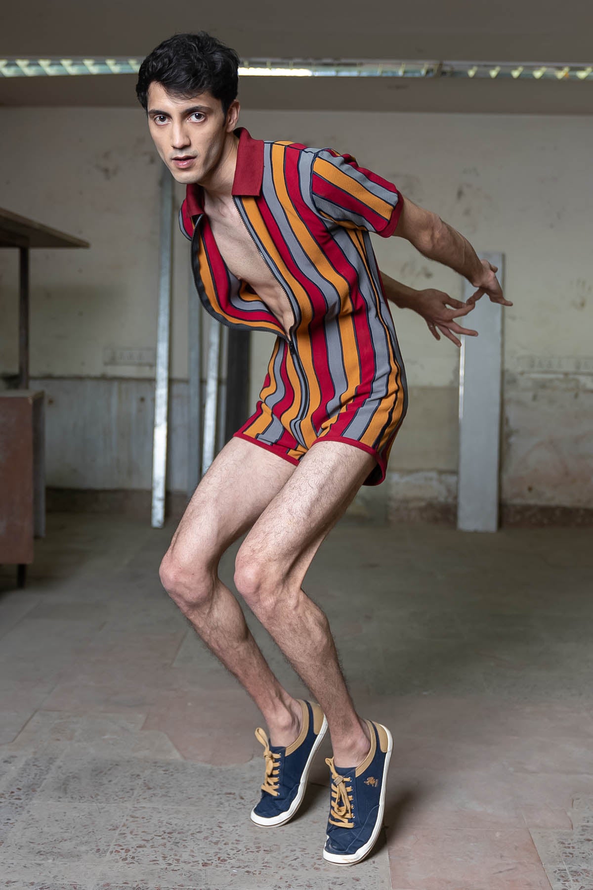 Panelled Stripe Playsuit