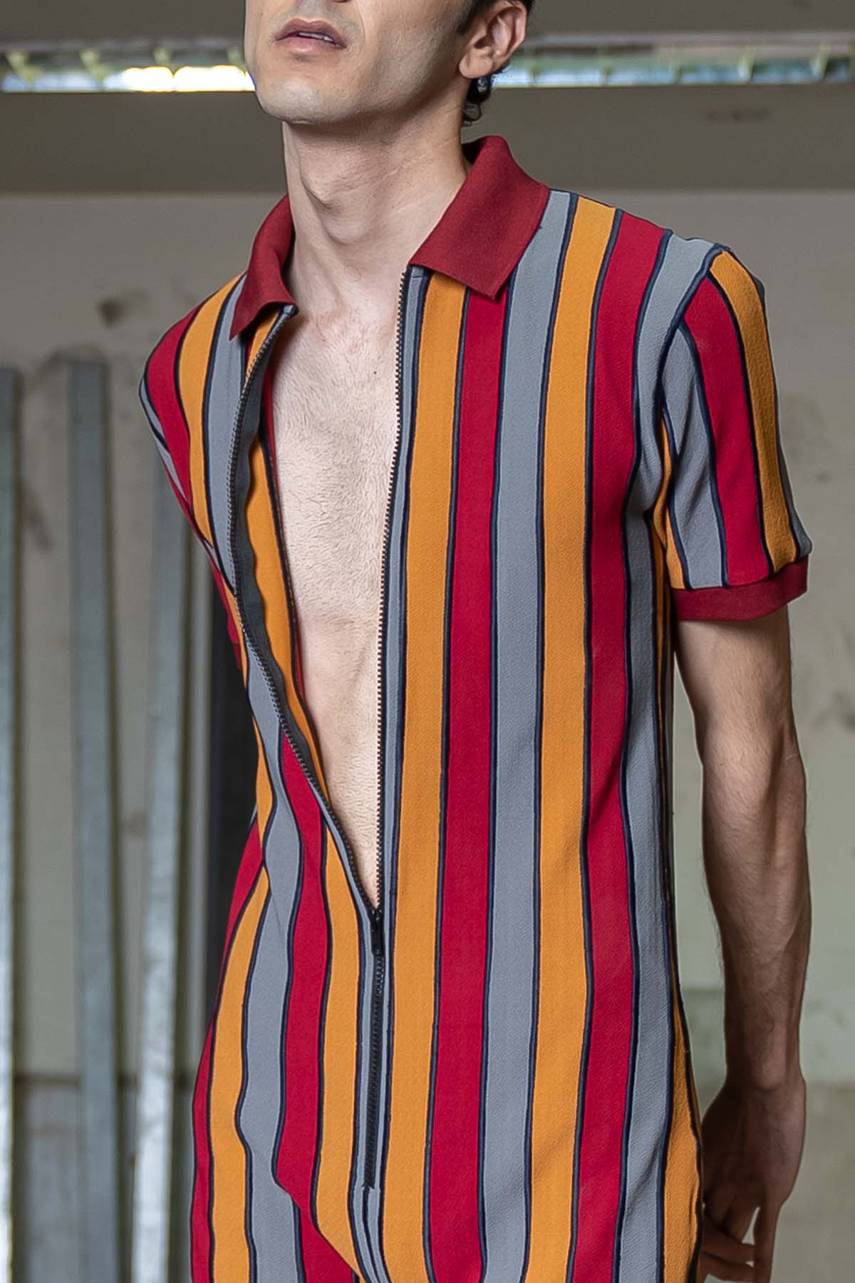 Panelled Stripe Playsuit