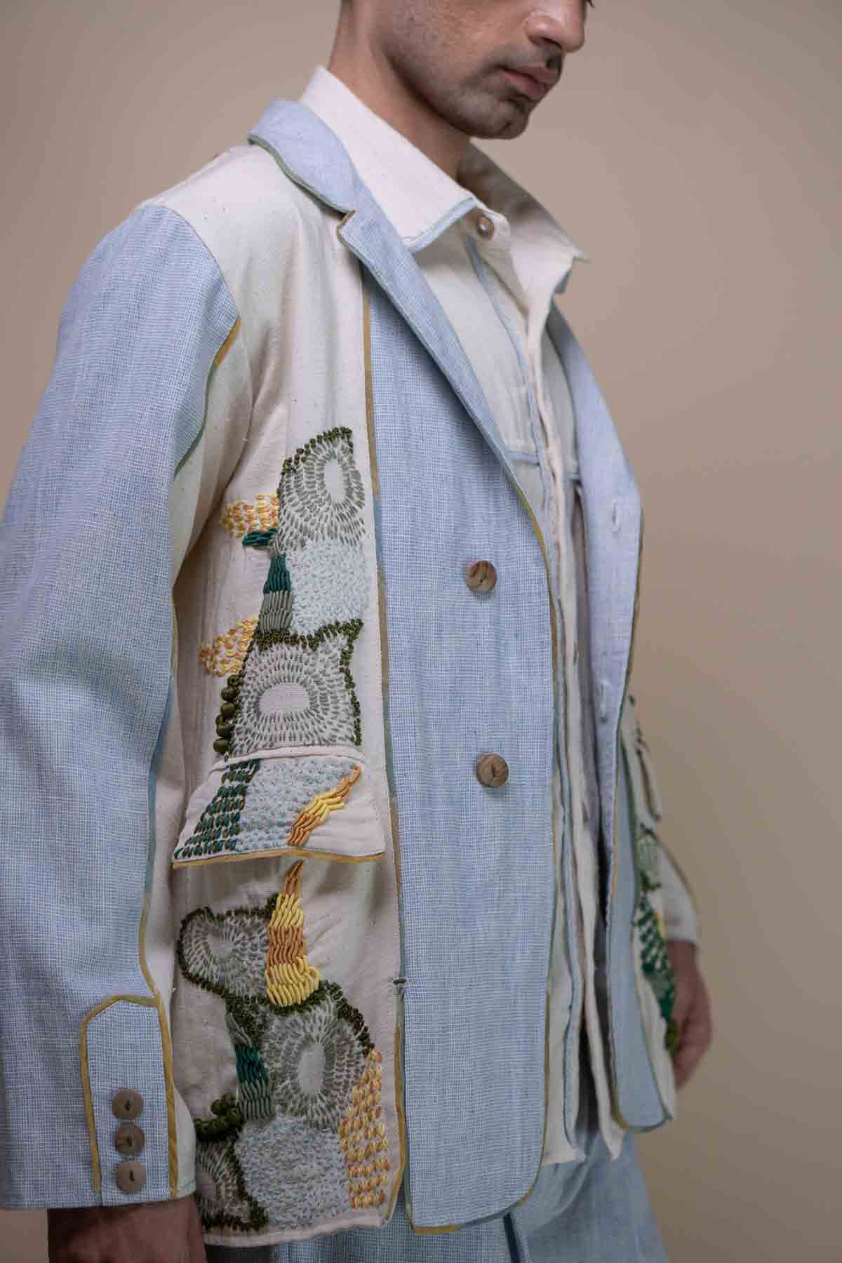 Panelled Pocket Blue Blazer