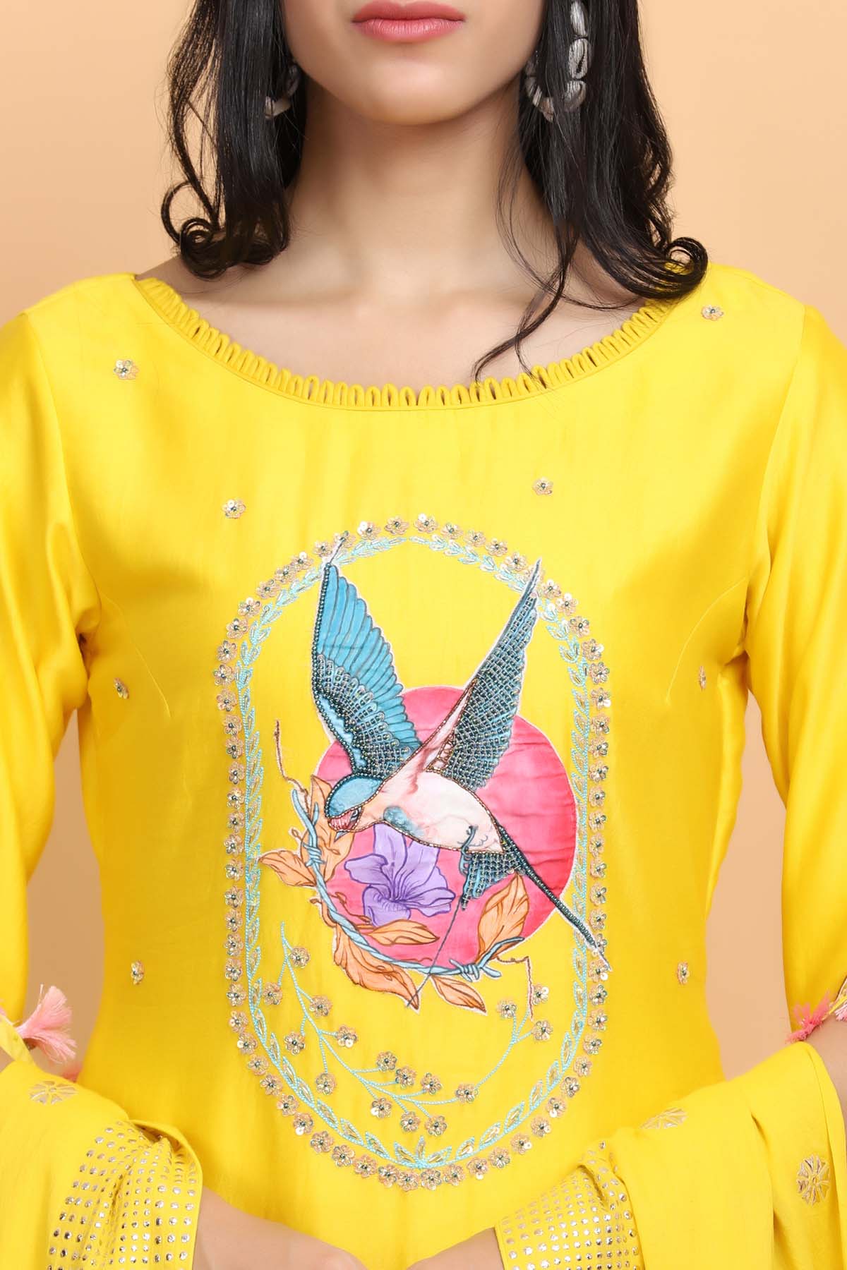 Parrot Embroidered Kurta Set