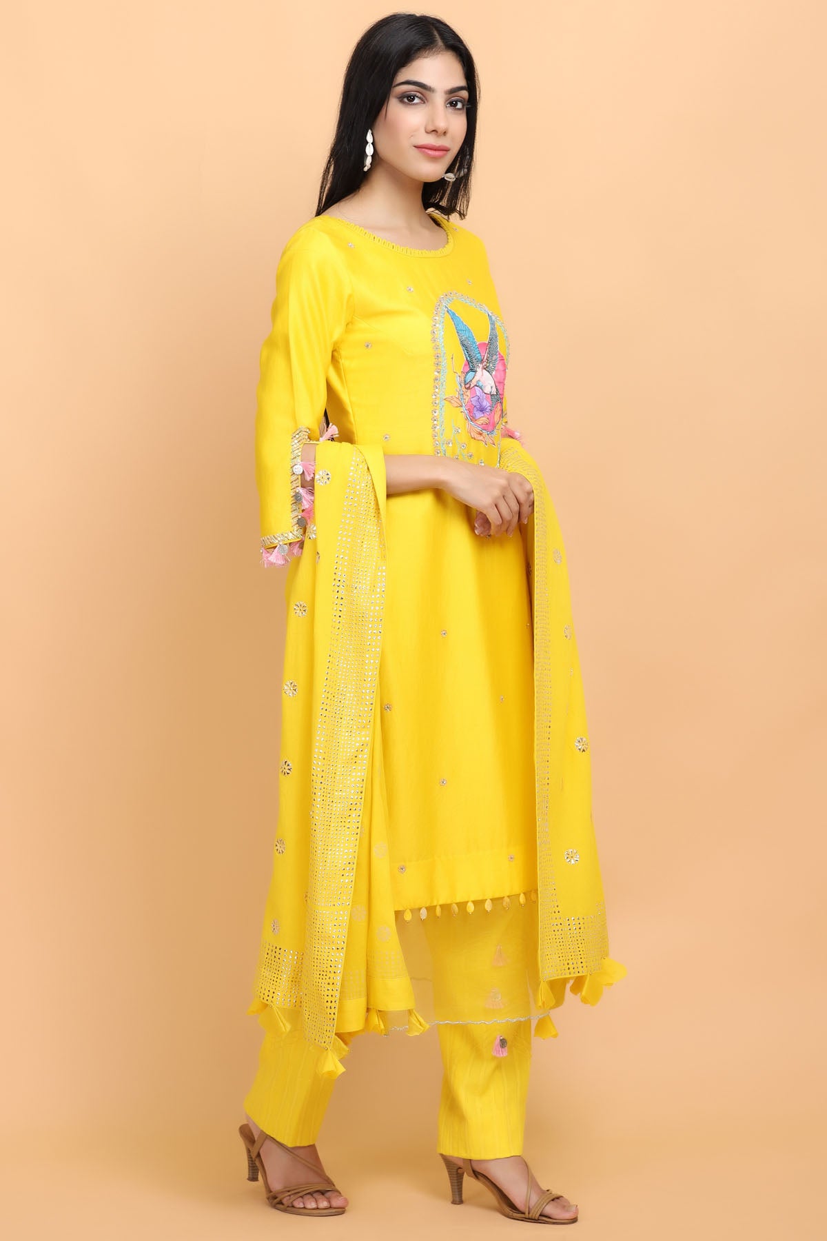 Parrot Embroidered Kurta Set