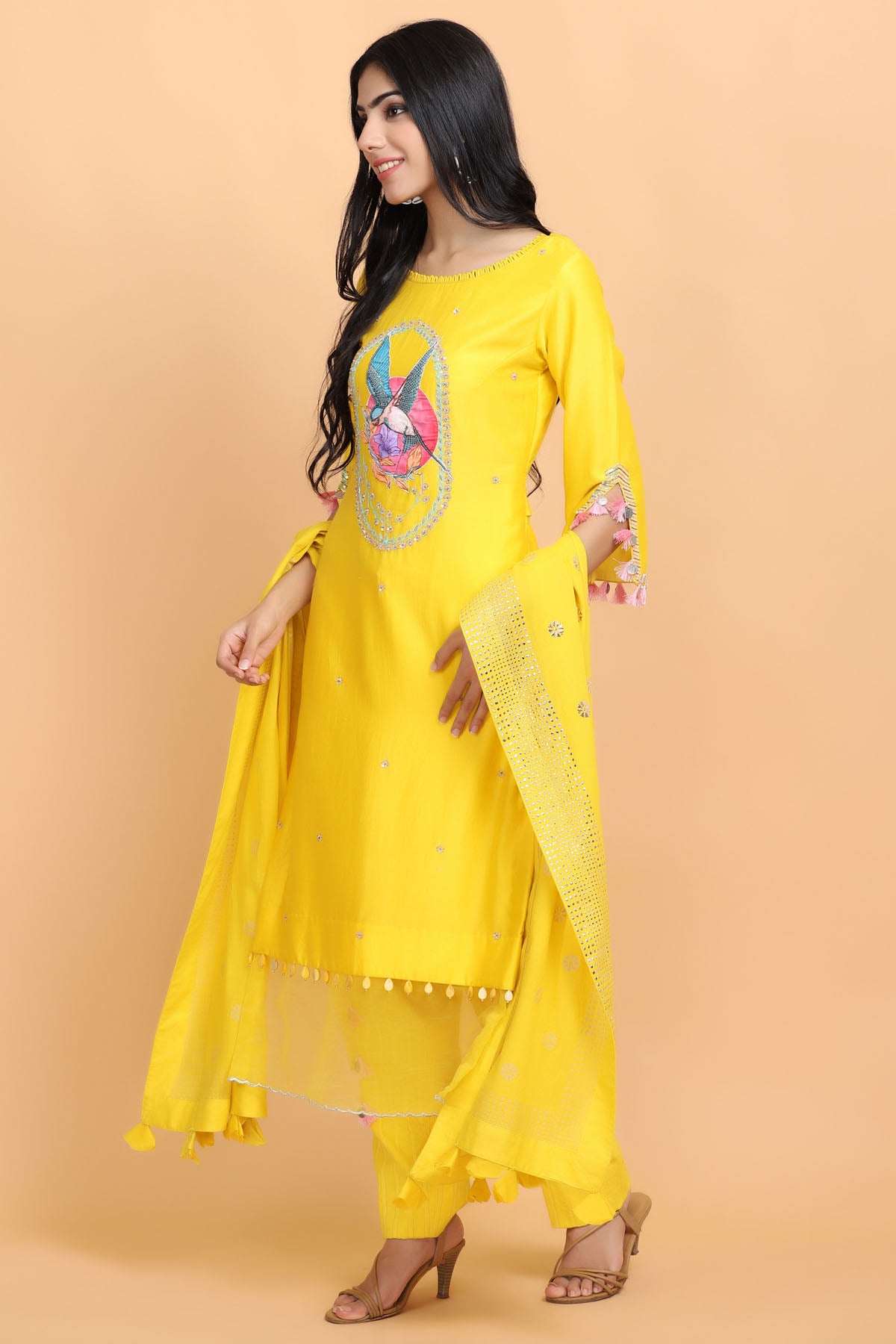 Parrot Embroidered Kurta Set