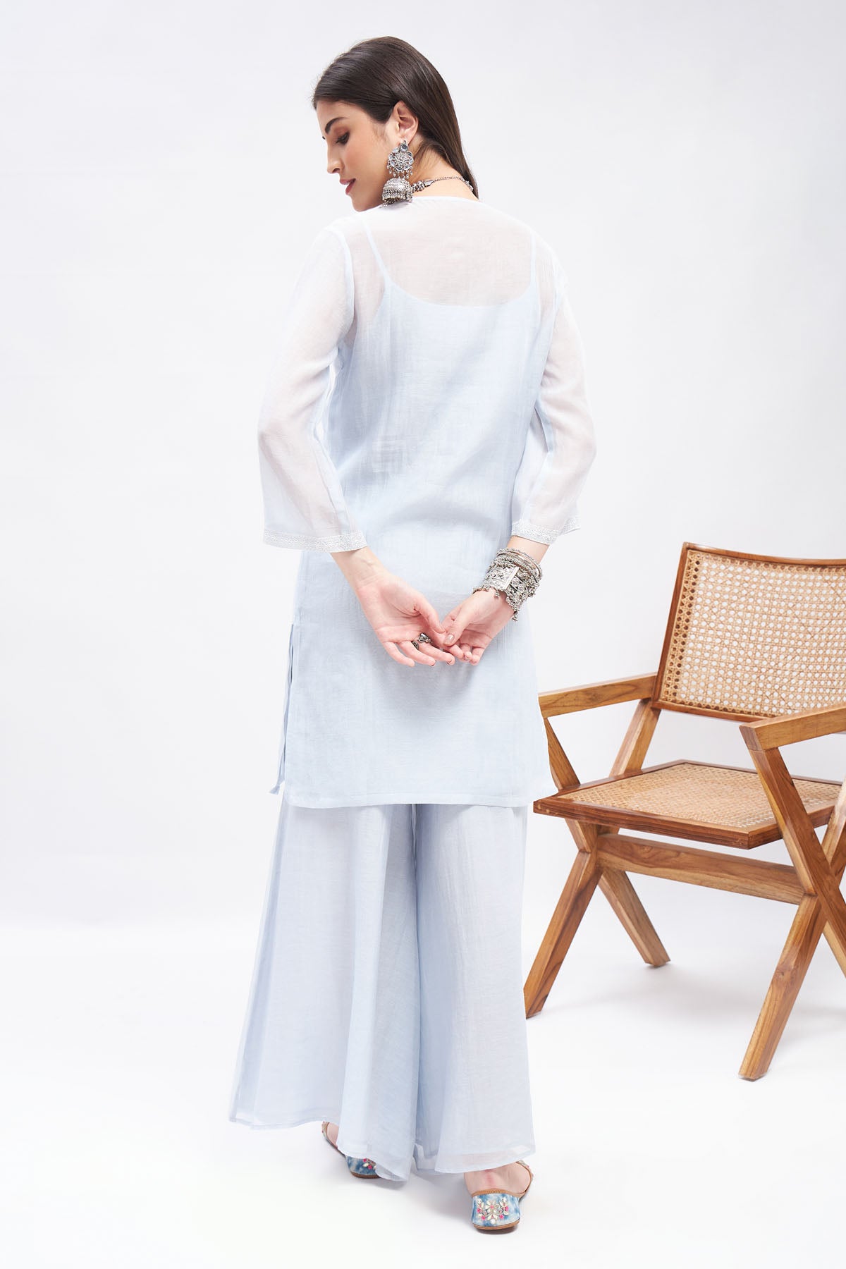 Pastel Blue Aari Work Kurta Set