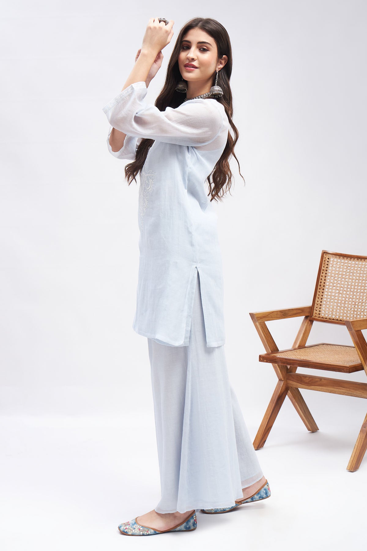 Pastel Blue Aari Work Kurta Set