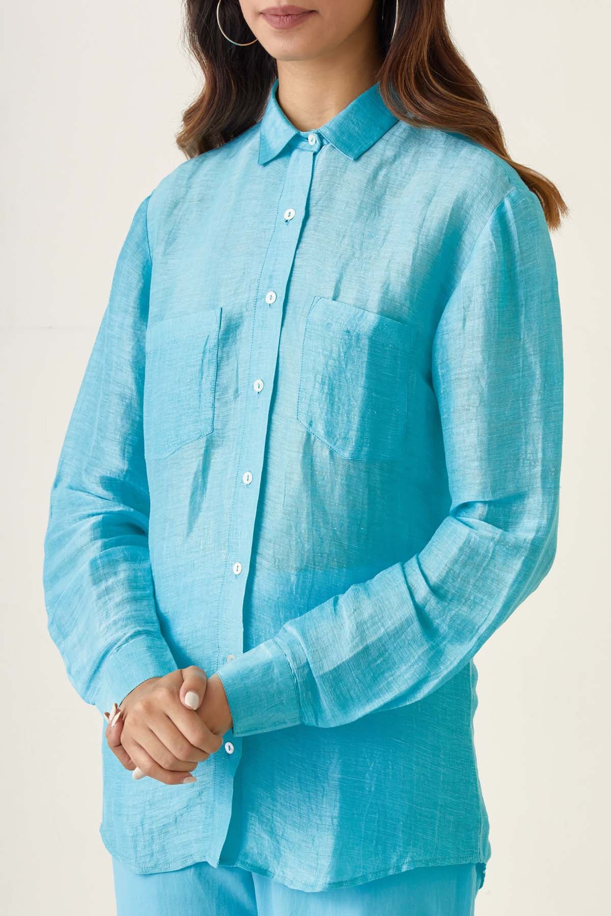 Pastel Blue Collared Shirt & Pant Set