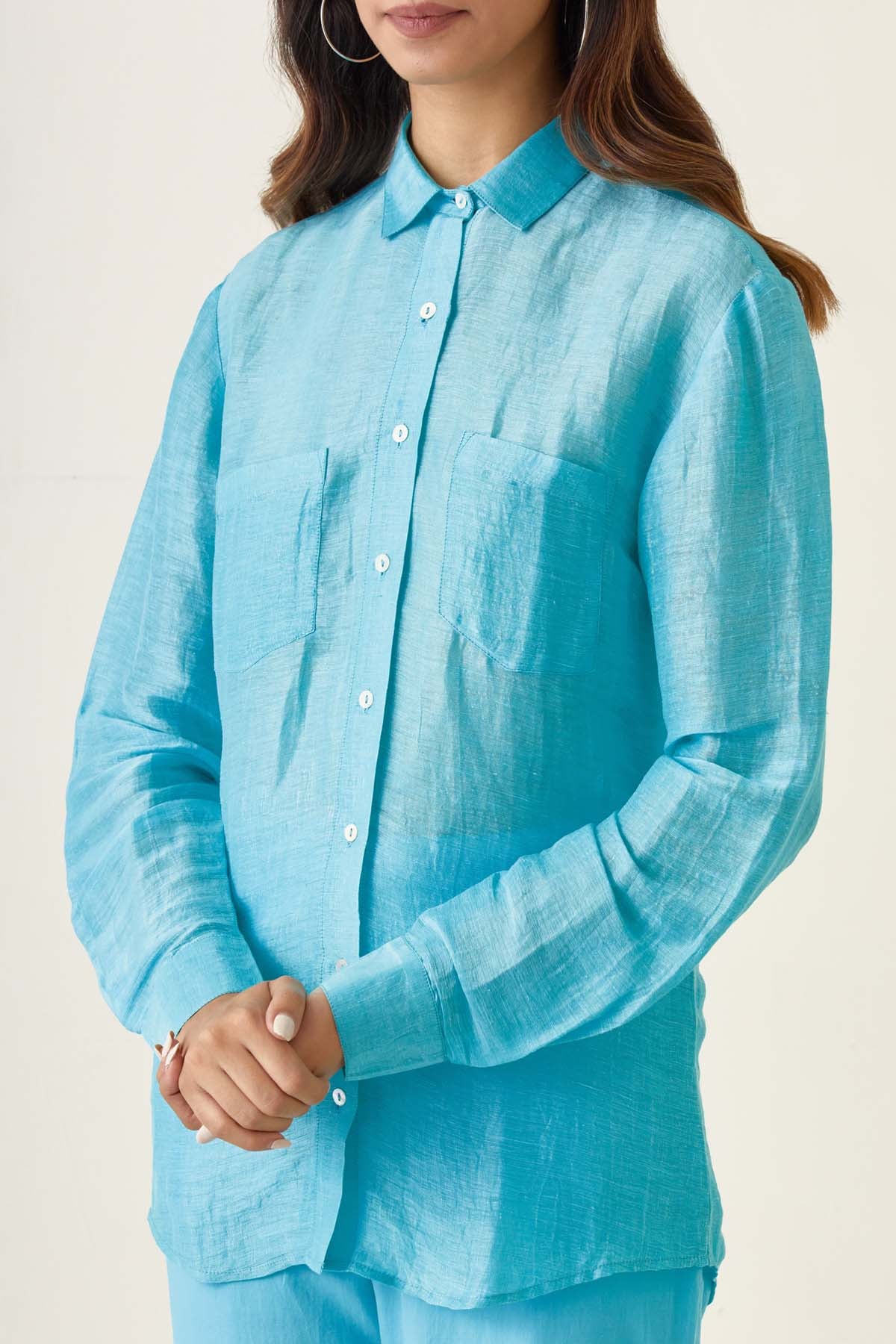 Pastel Blue Linen Silk Shirt