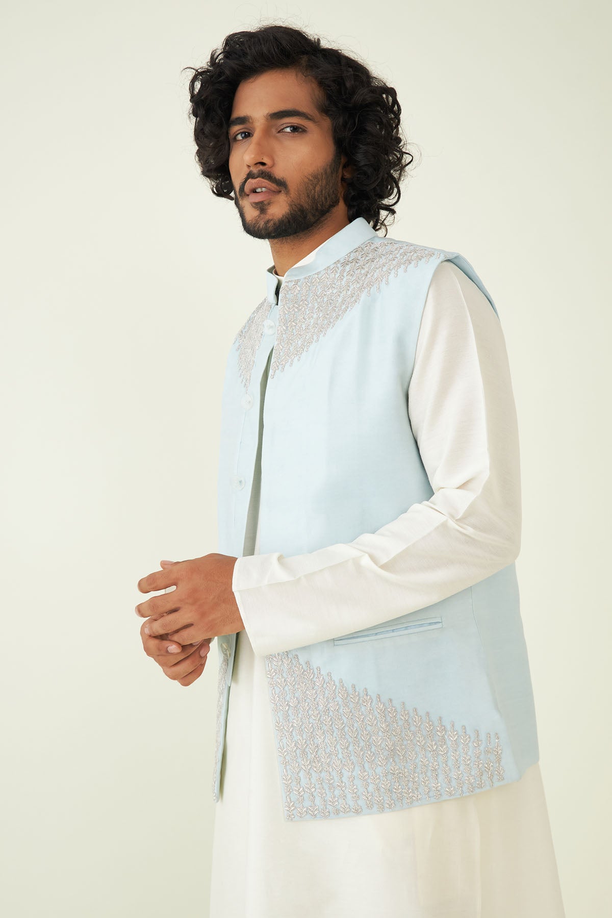 Pastel Blue Zardozi Bundi Set