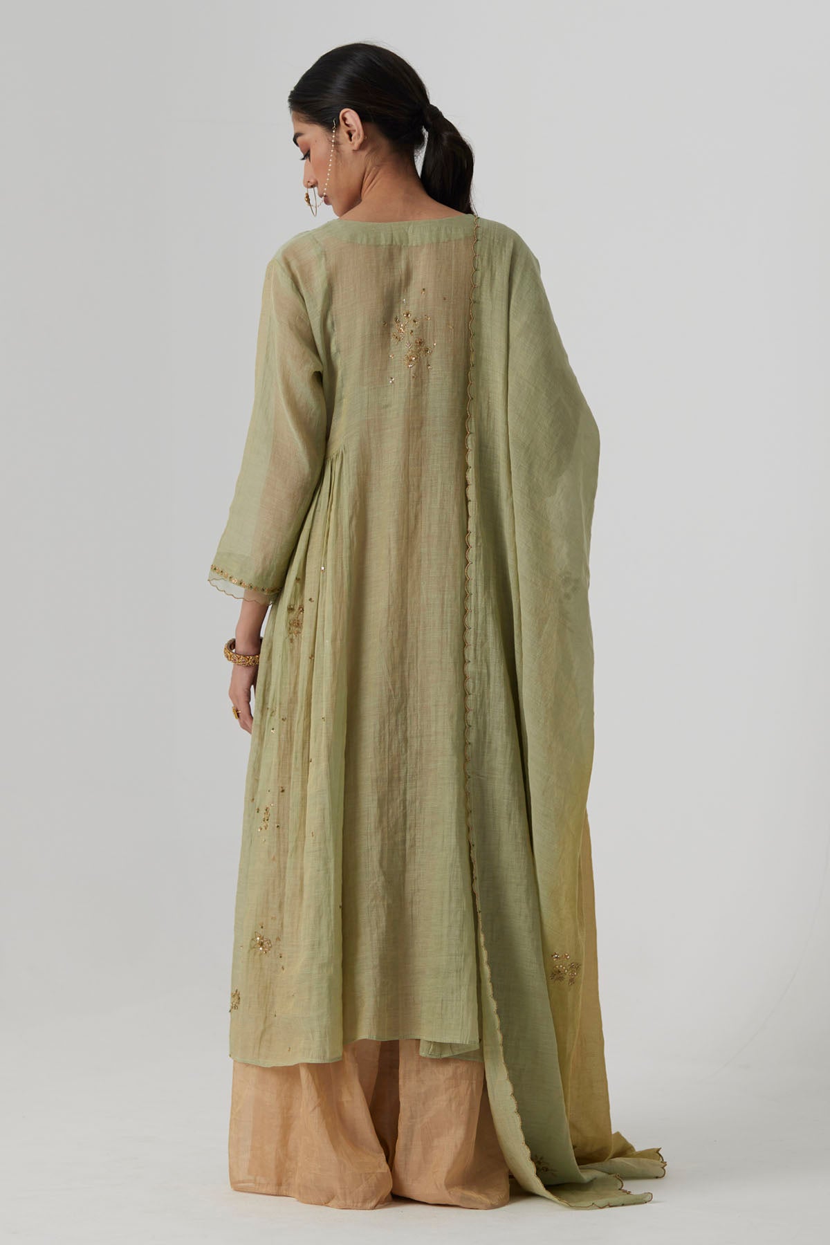 Pastel Green Gathered Kurta Set