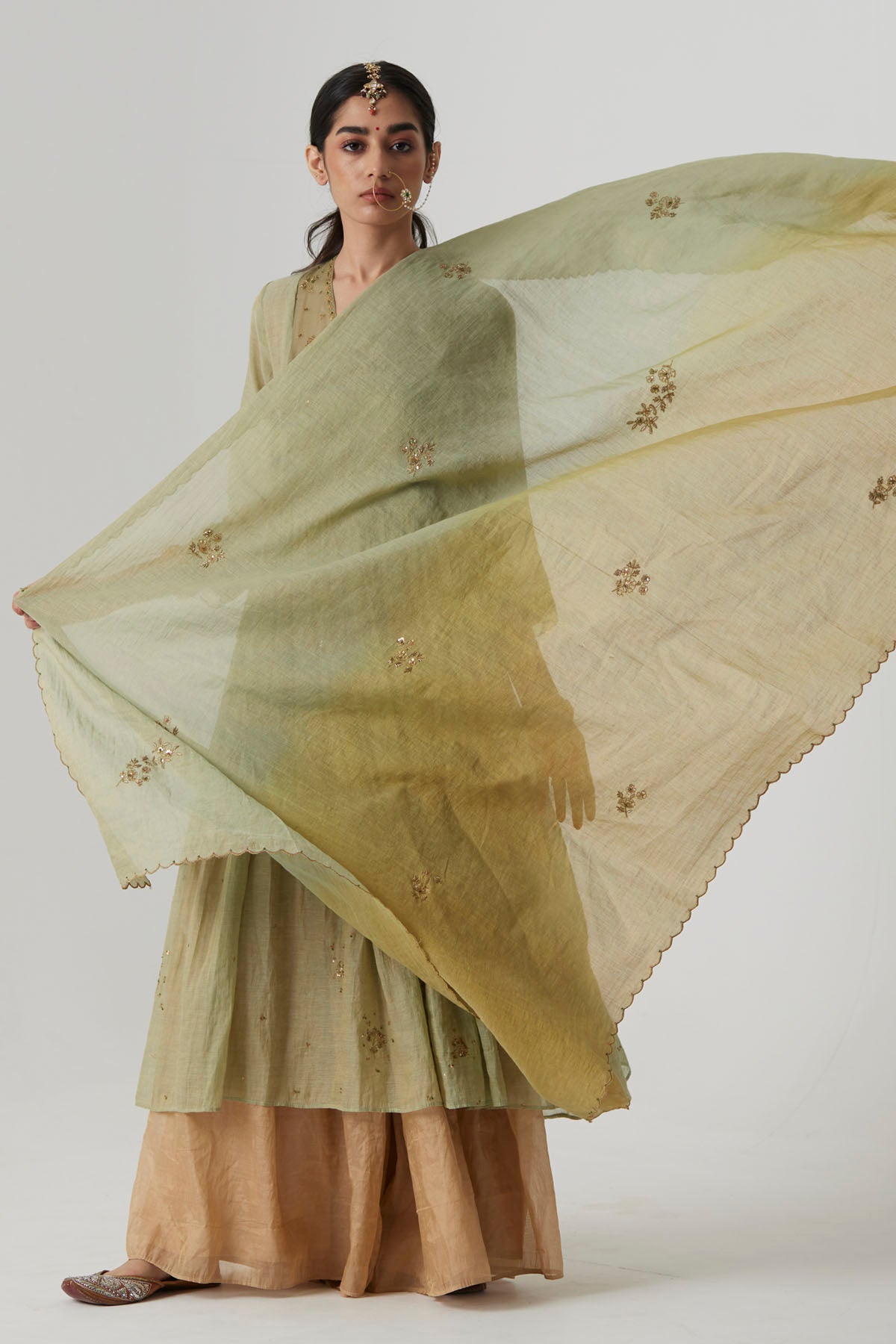 Pastel Green Gathered Kurta Set