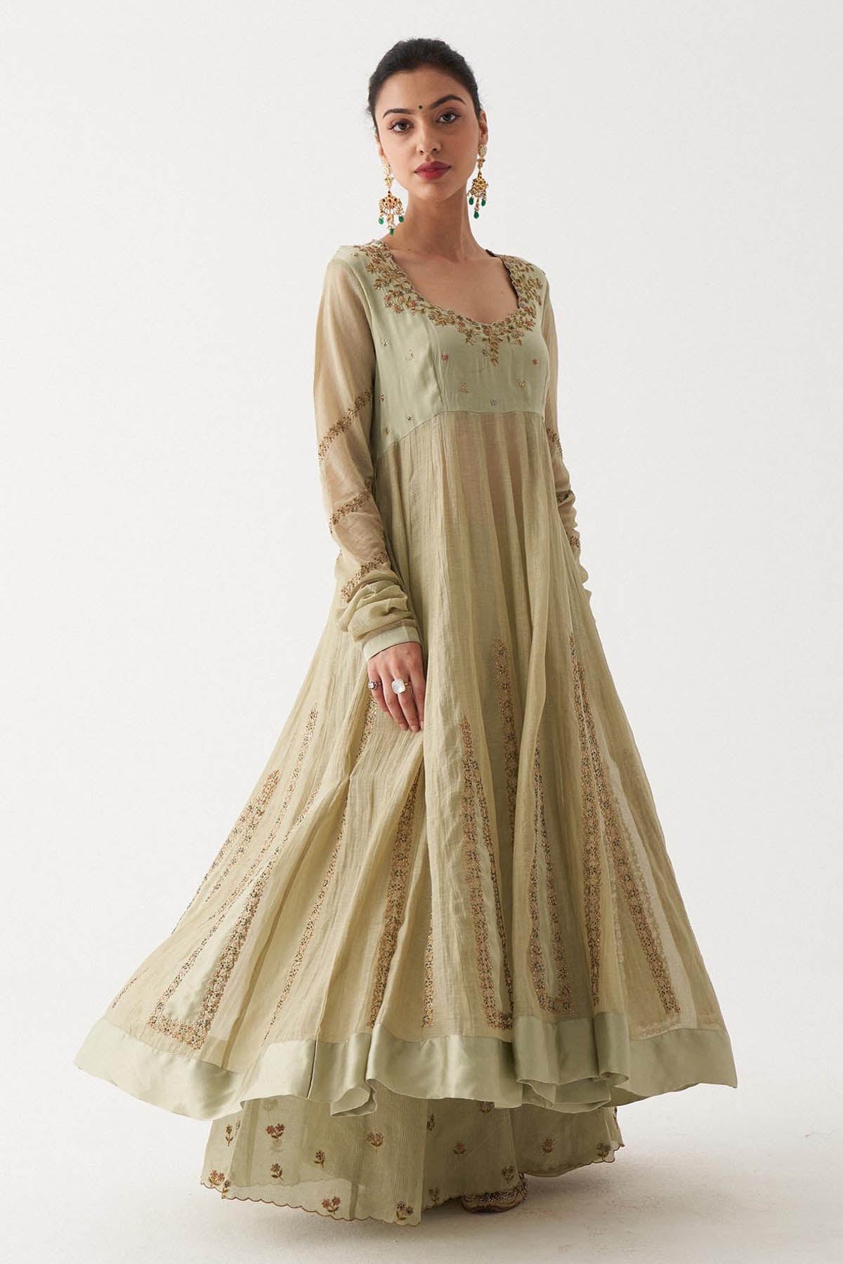 Pastel Green Zardozi Anarkali Set