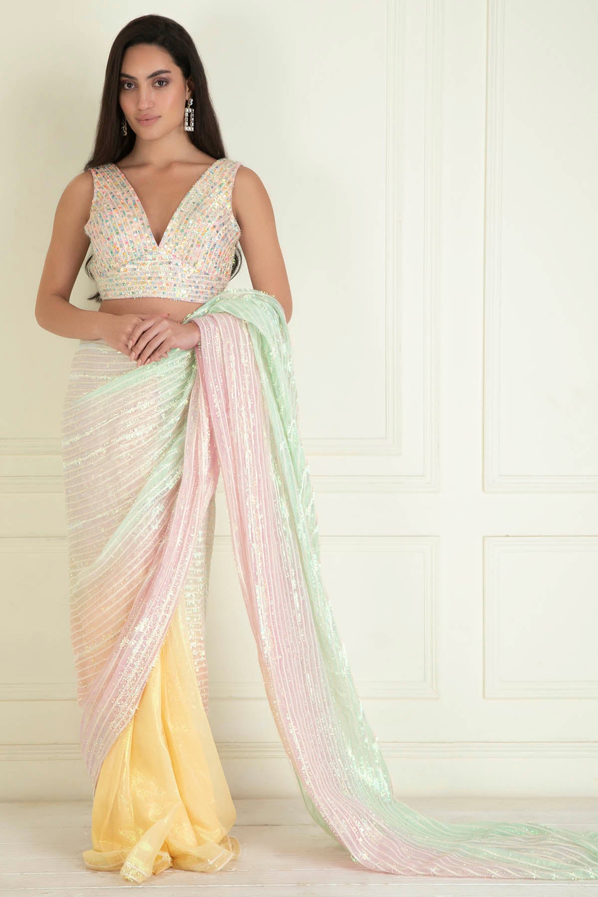 Pastel Ombre Pre Stitched Saree