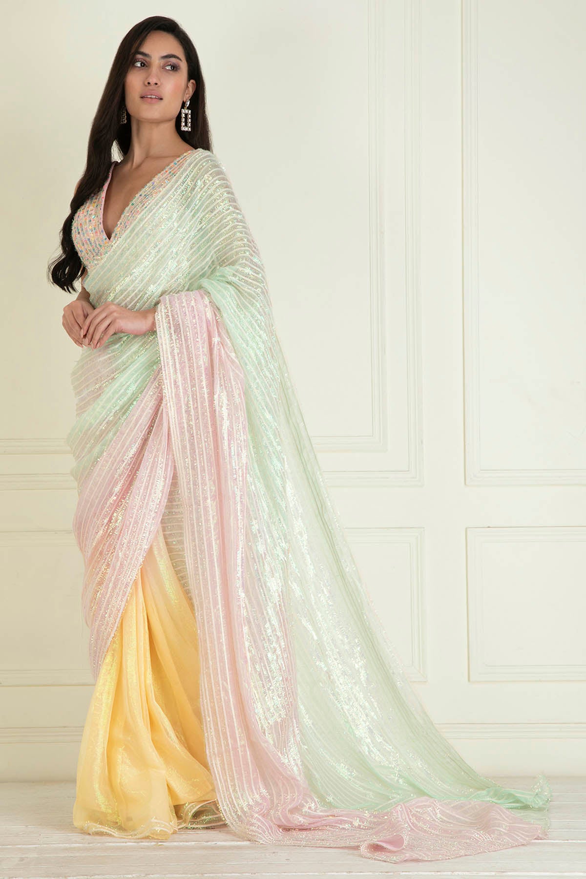 Pastel Ombre Pre Stitched Saree