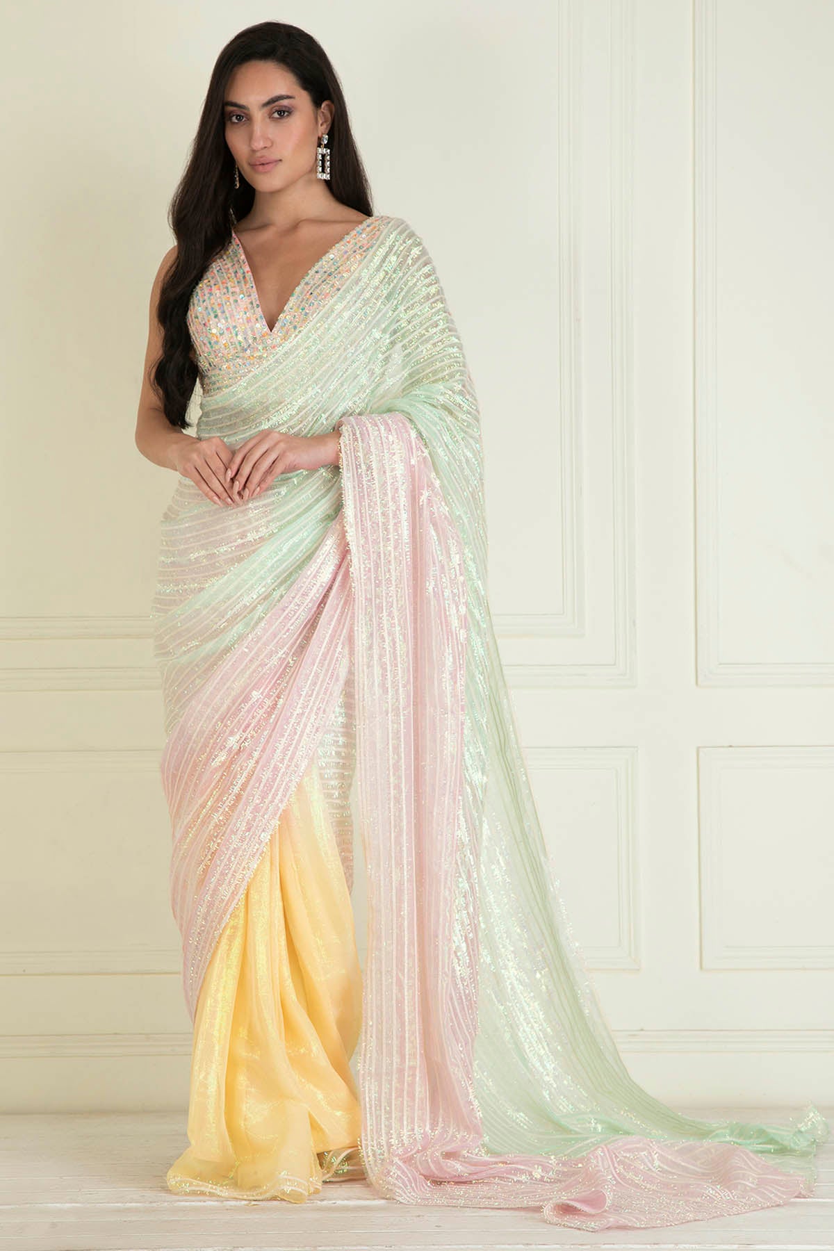 Pastel Ombre Pre Stitched Saree