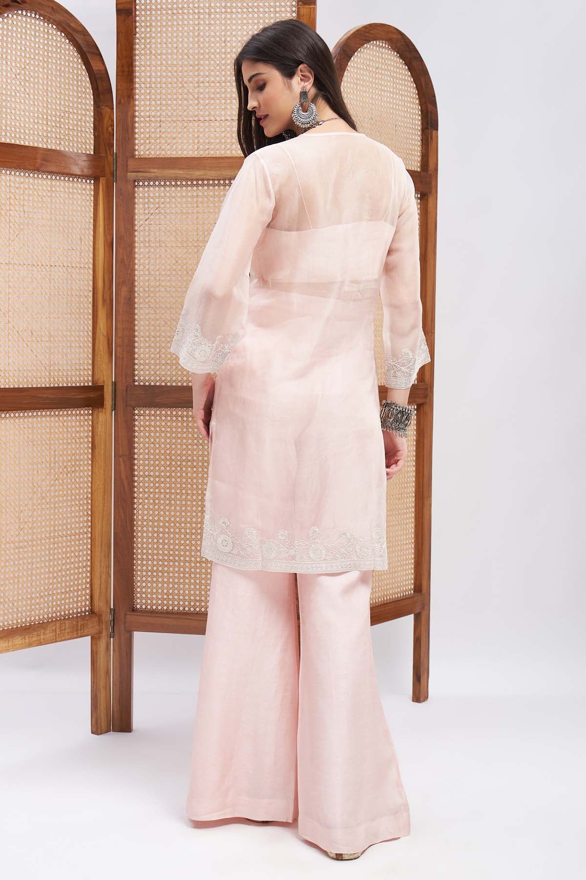 Pastel Pink Aari Work Kurta Set