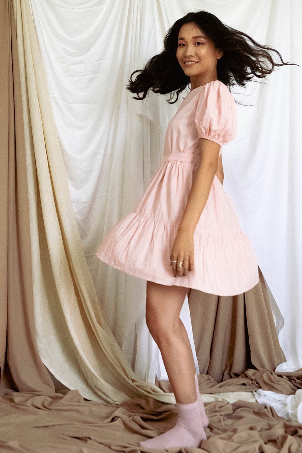 Pastel Pink Cotton Flare Dress