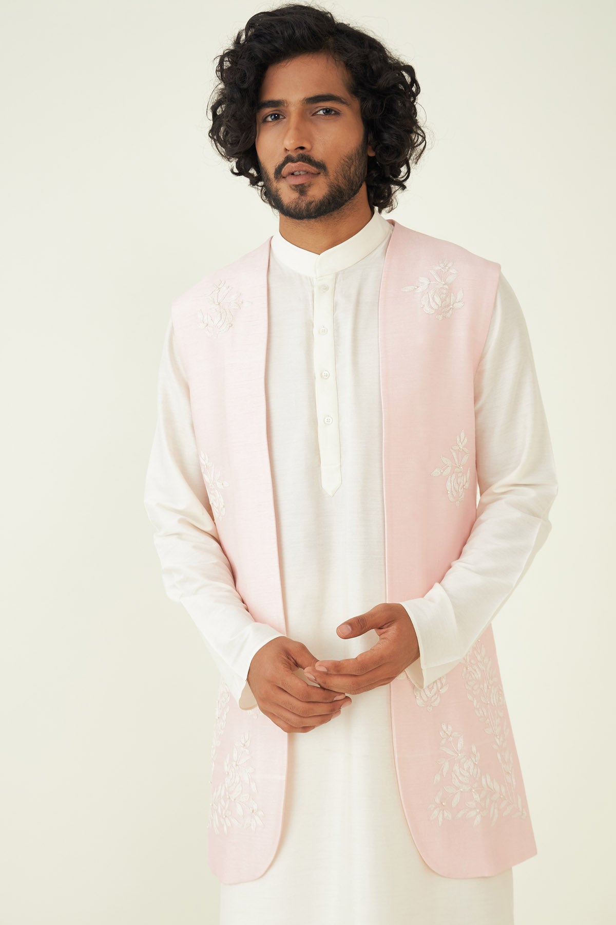 Pastel Pink Embroidered Bundi Set