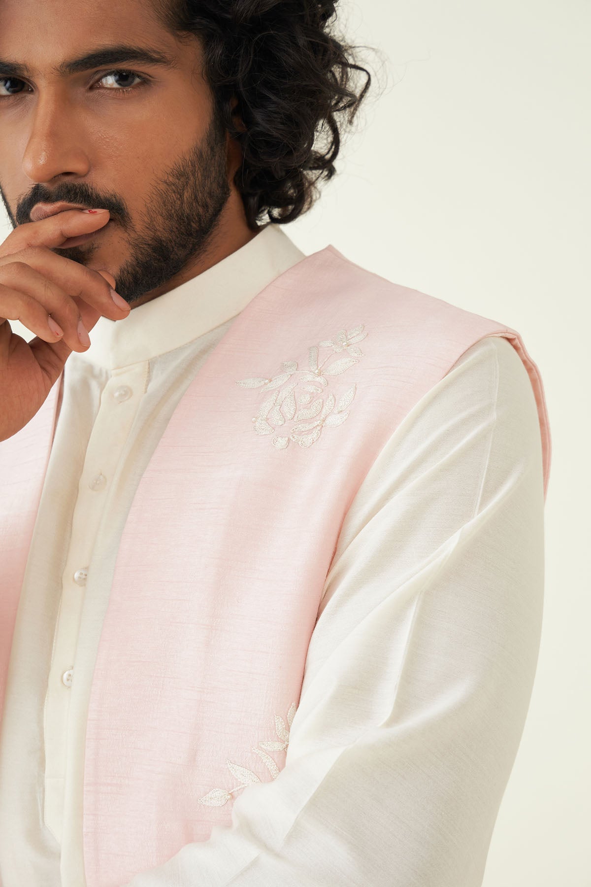 Pastel Pink Embroidered Bundi Set