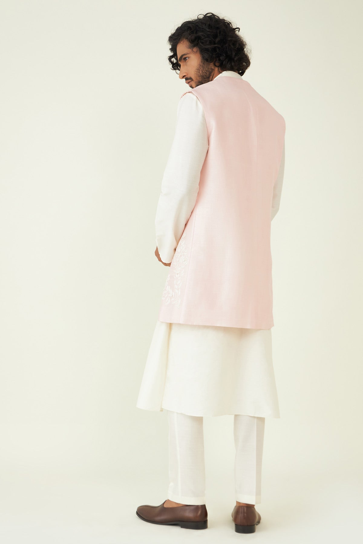 Pastel Pink Embroidered Bundi Set