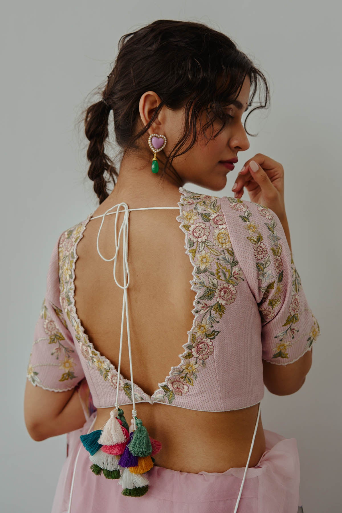 Pastel Pink Floral Saree Set