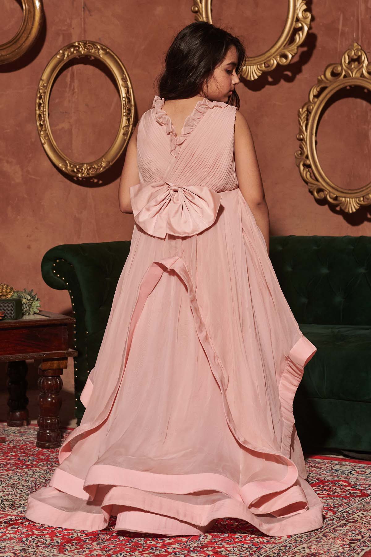 Pastel Pink Organza Pleated Gown