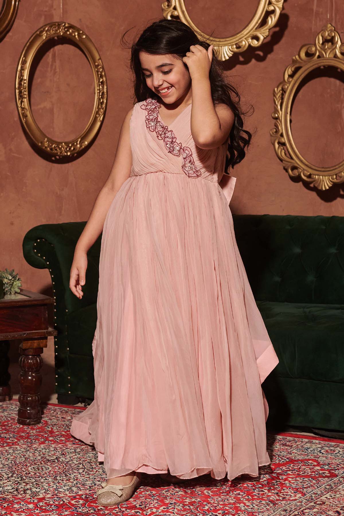 Pastel Pink Organza Pleated Gown