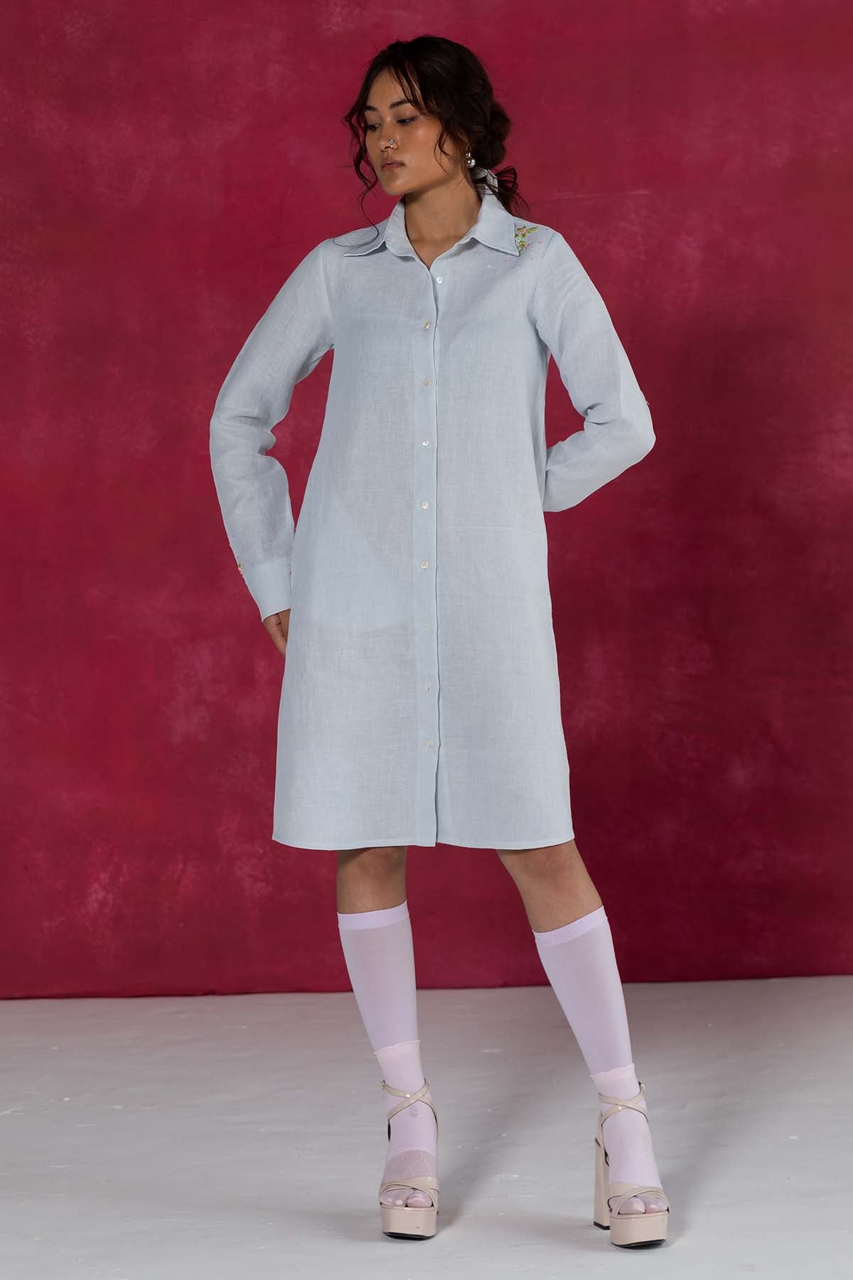 Buy Designer Pastel Blue Embroidered Dress Online