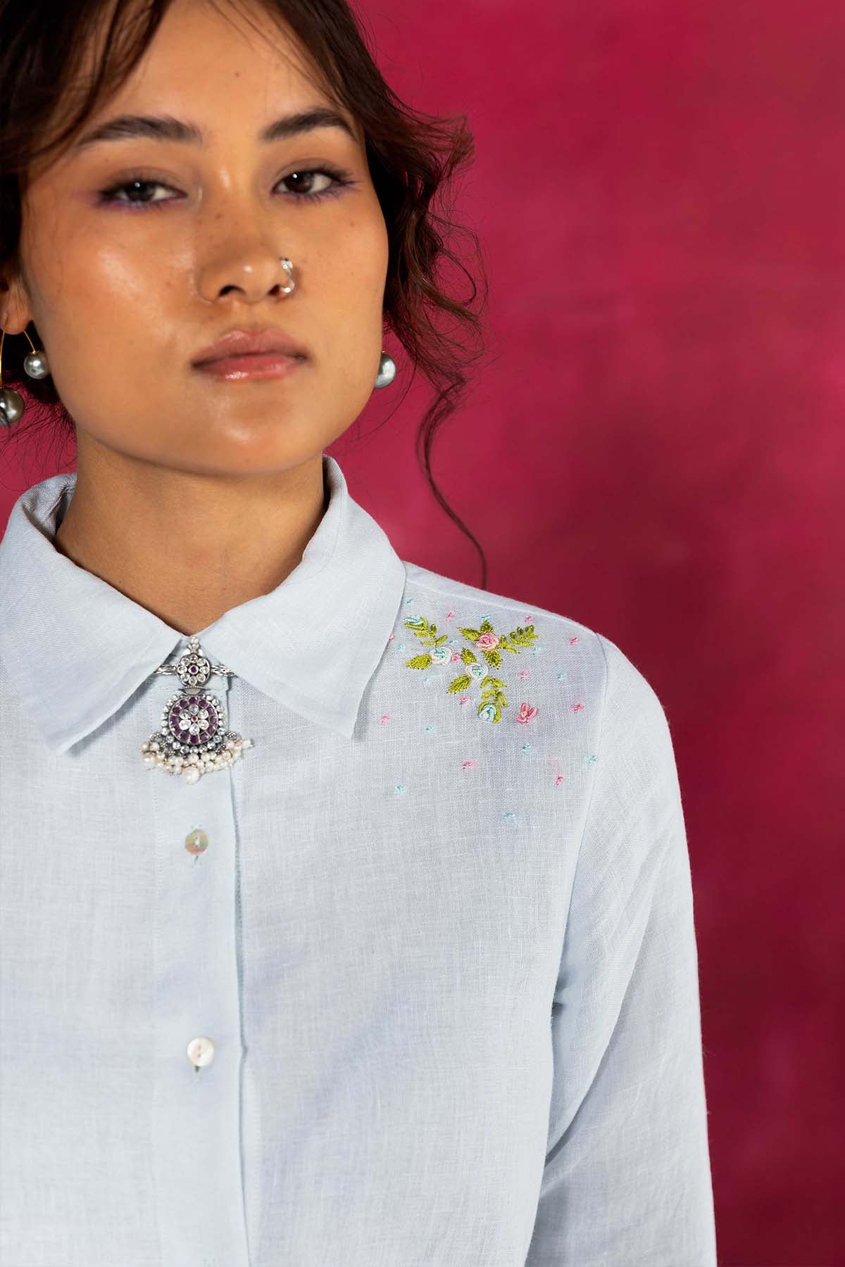 Pastel Blue Embroidered Dress