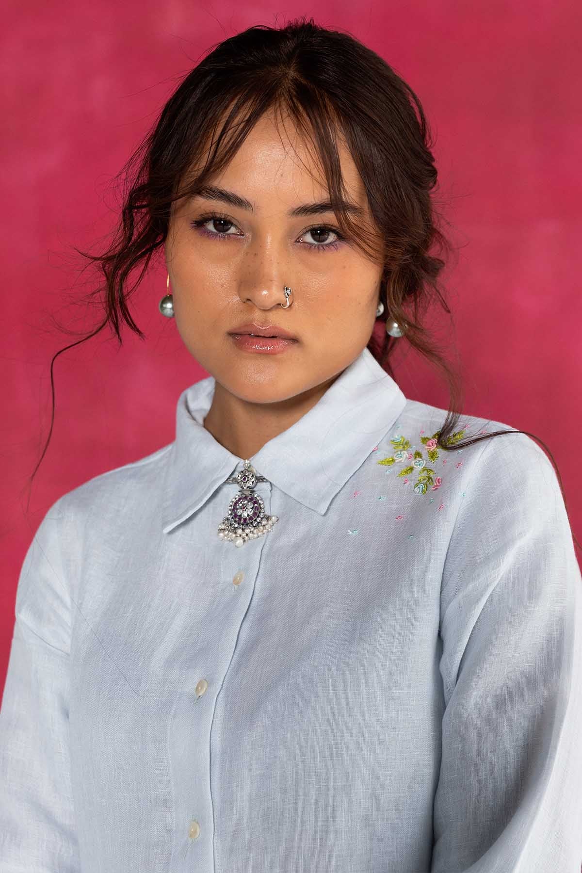 Pastel Blue Embroidered Dress