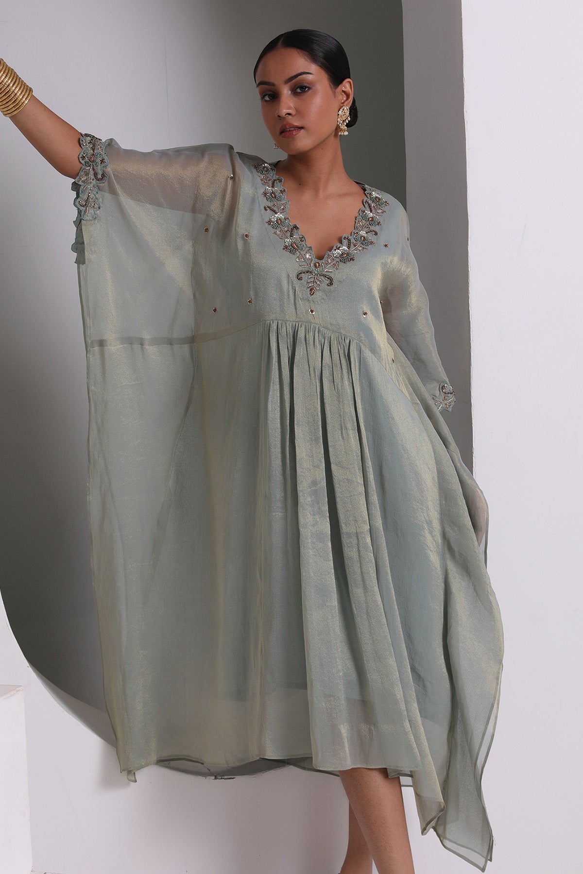 Buy Pastel Blue Embroidered Kaftan by Seher Studio for women online at ScrollnShops