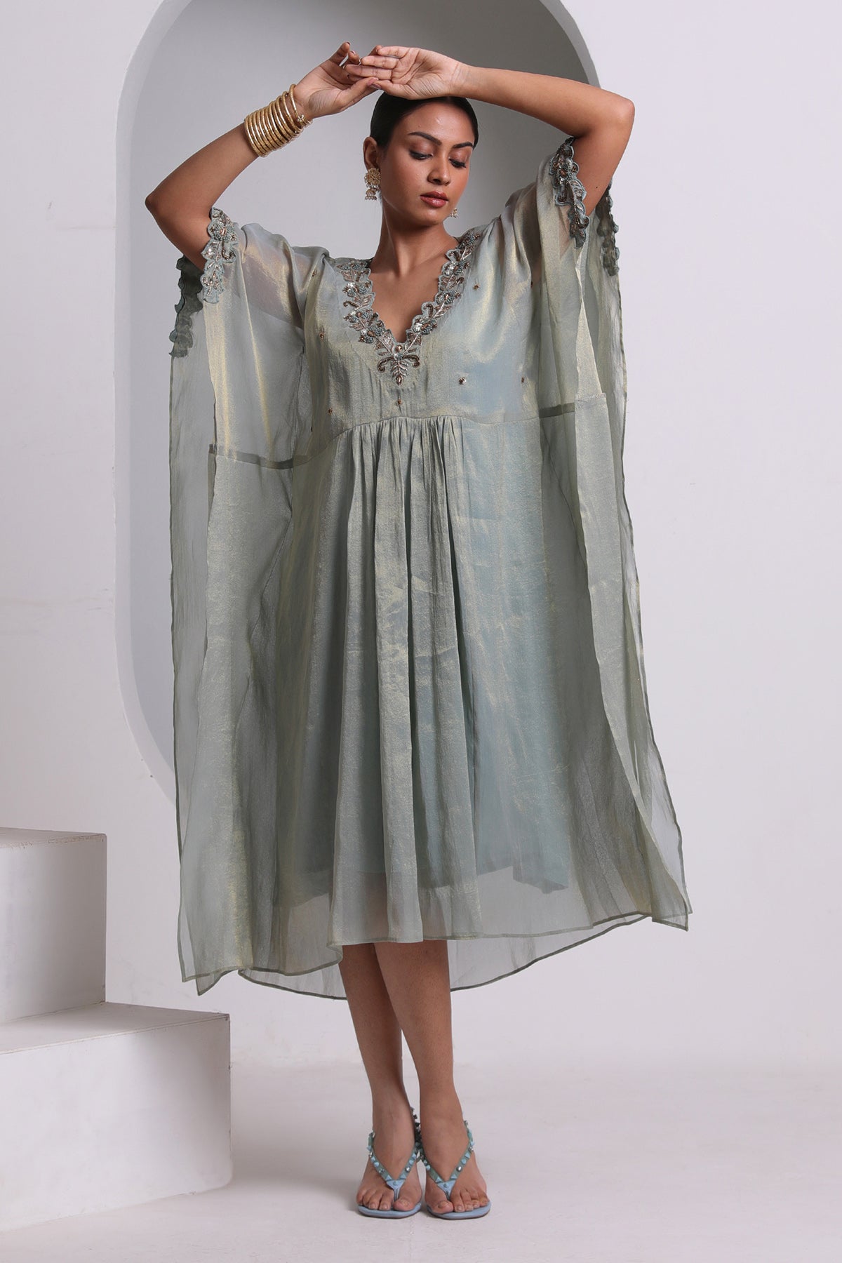 Pastel Blue Embroidered Kaftan