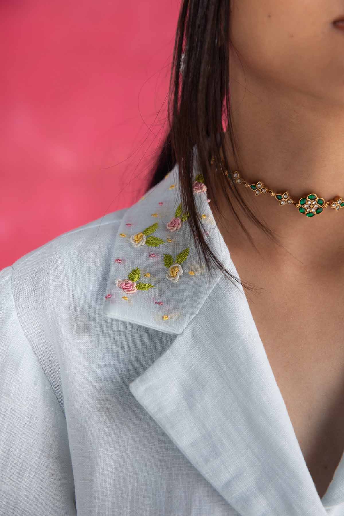 Pastel Blue Embroidered Shirt