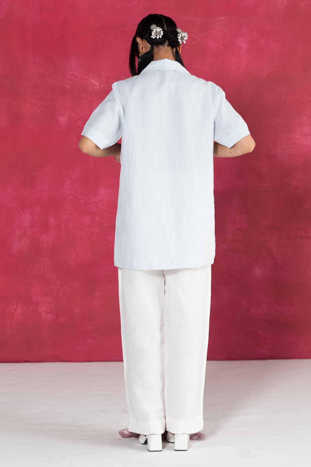 Pastel Blue Embroidered Shirt