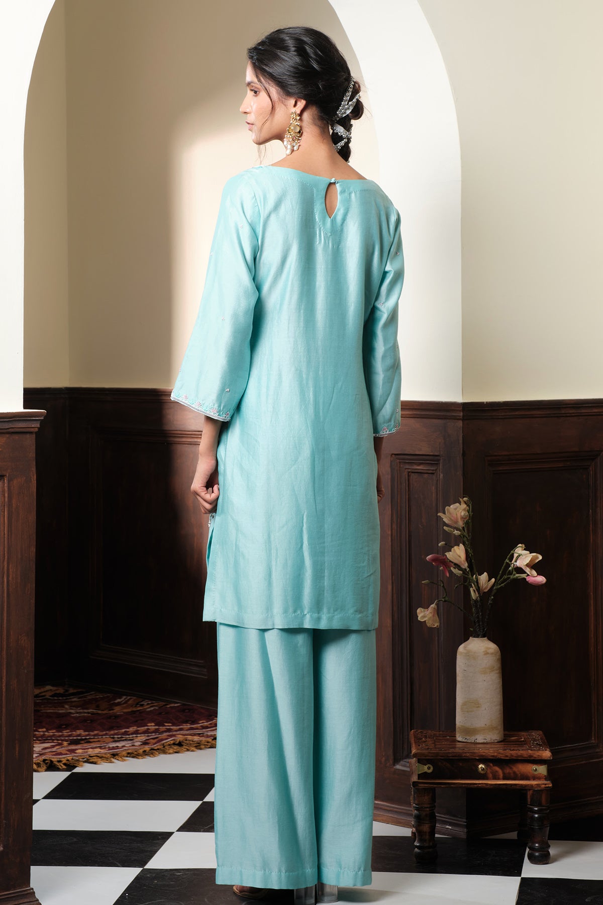 Pastel Blue Floral Kurta Set