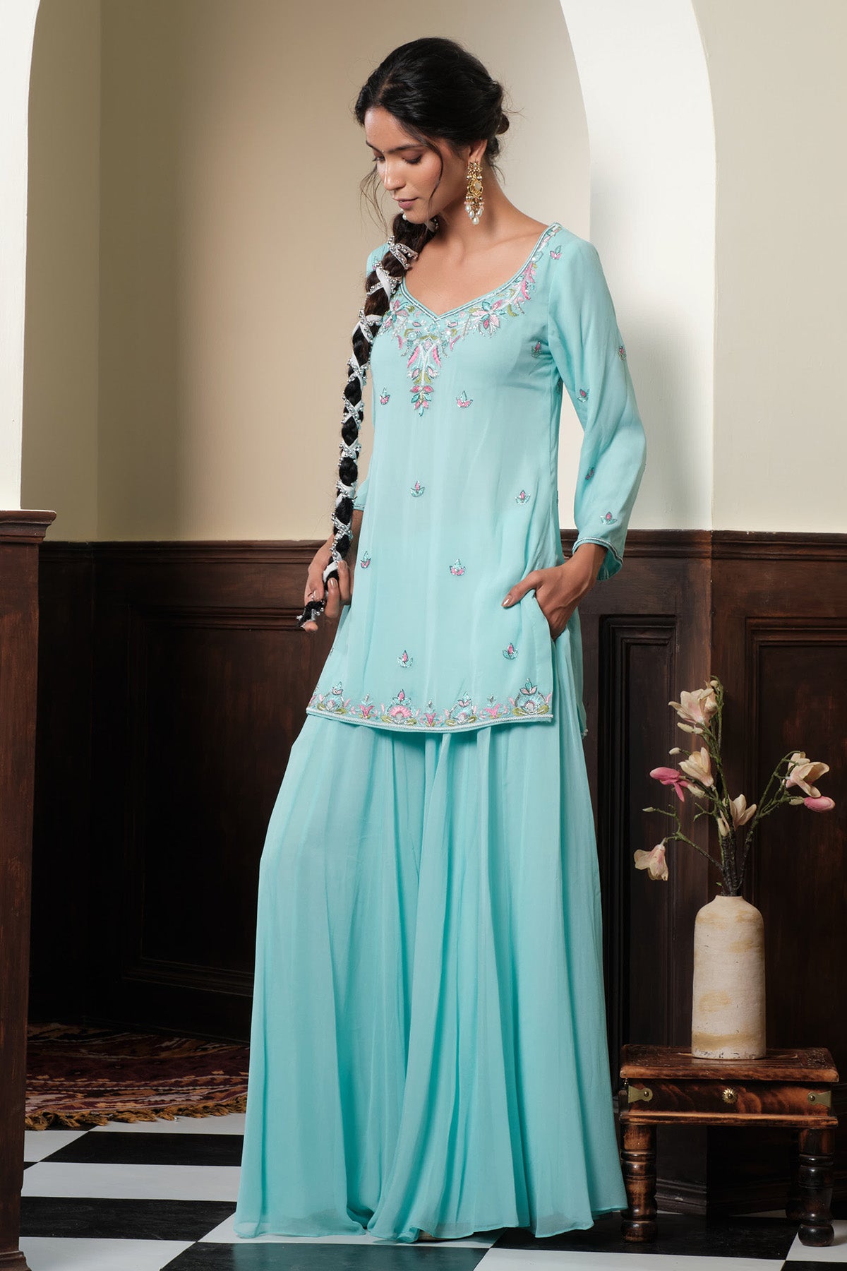 Pastel Blue Georgette Kurta Set