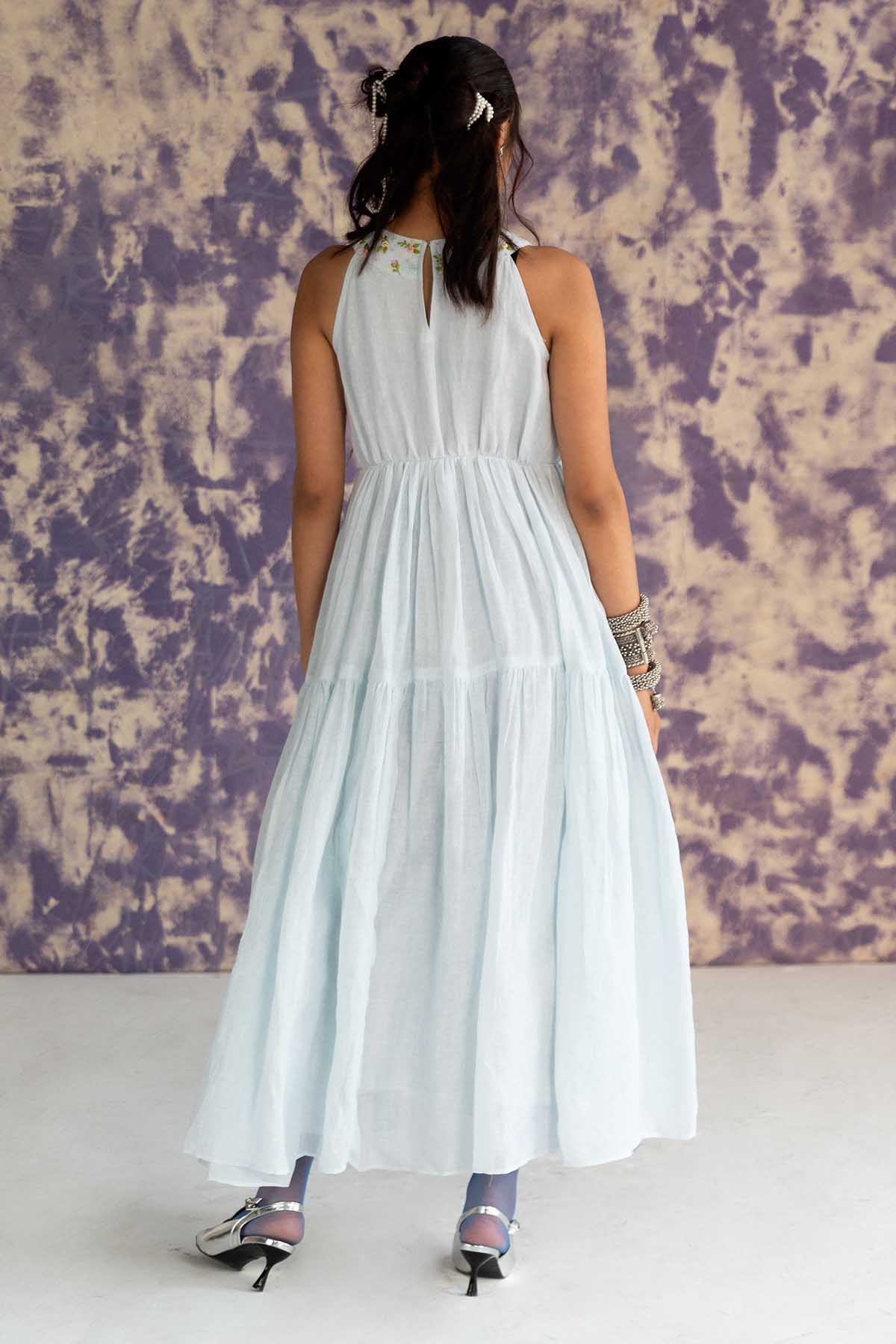 Pastel Blue Halter Neck Dress