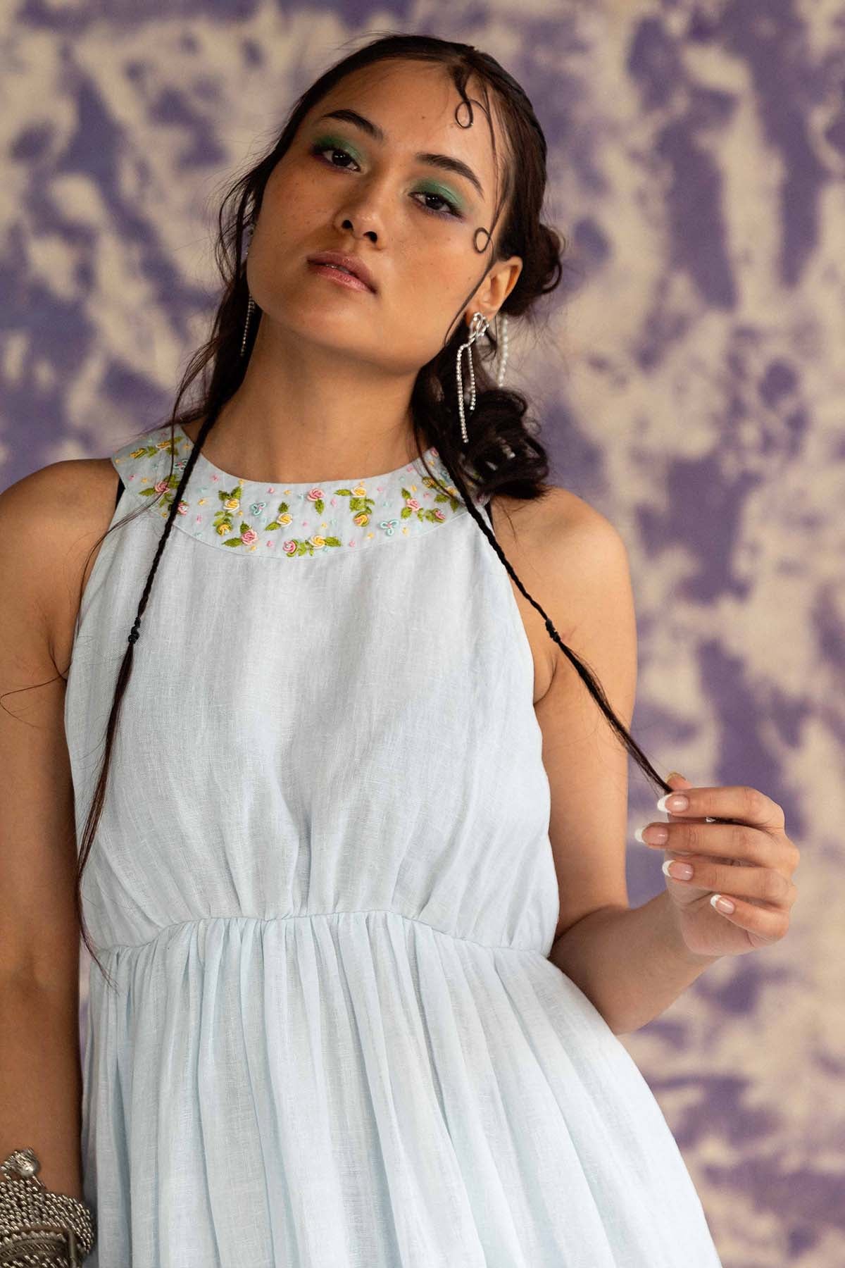 Pastel Blue Halter Neck Dress