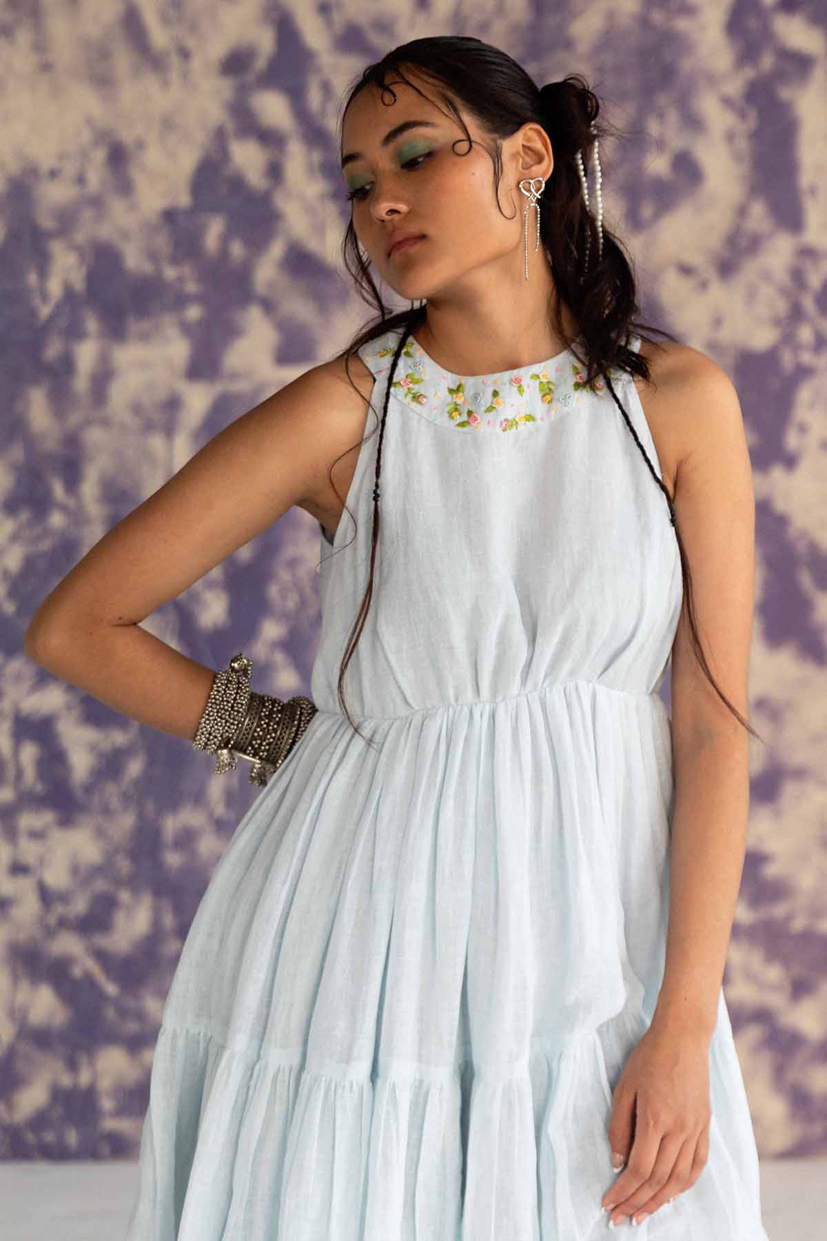 Pastel Blue Halter Neck Dress