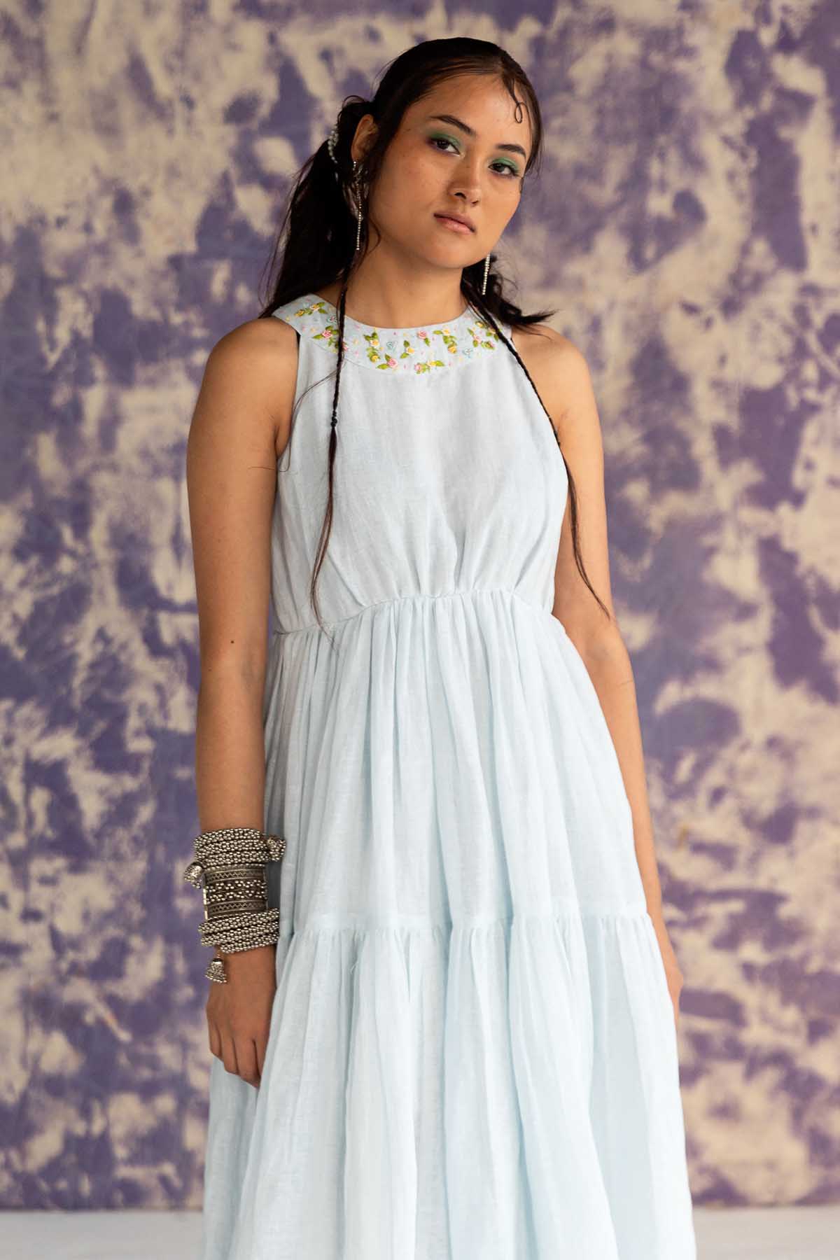 Pastel Blue Halter Neck Dress