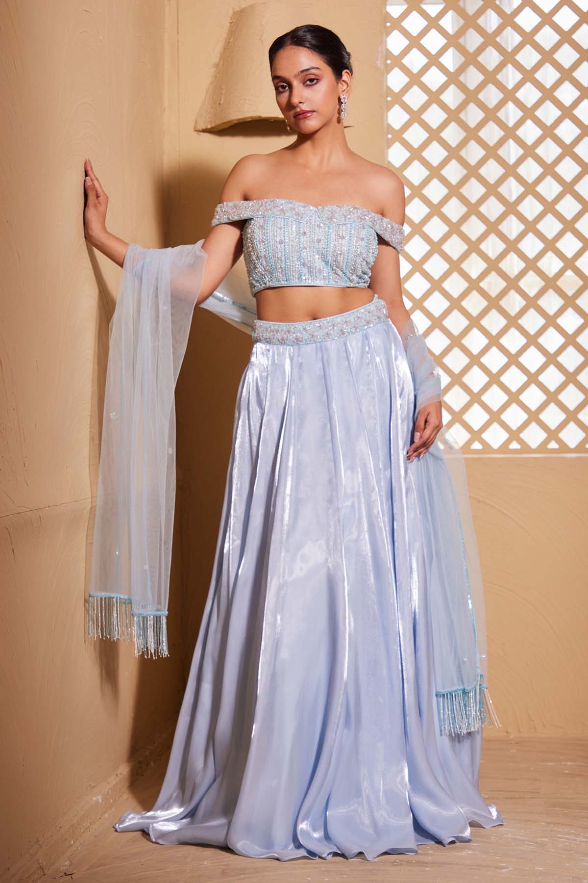 Muditaa By Urmila Pastel Blue Handwork Lehenga Set for women online at ScrollnShops