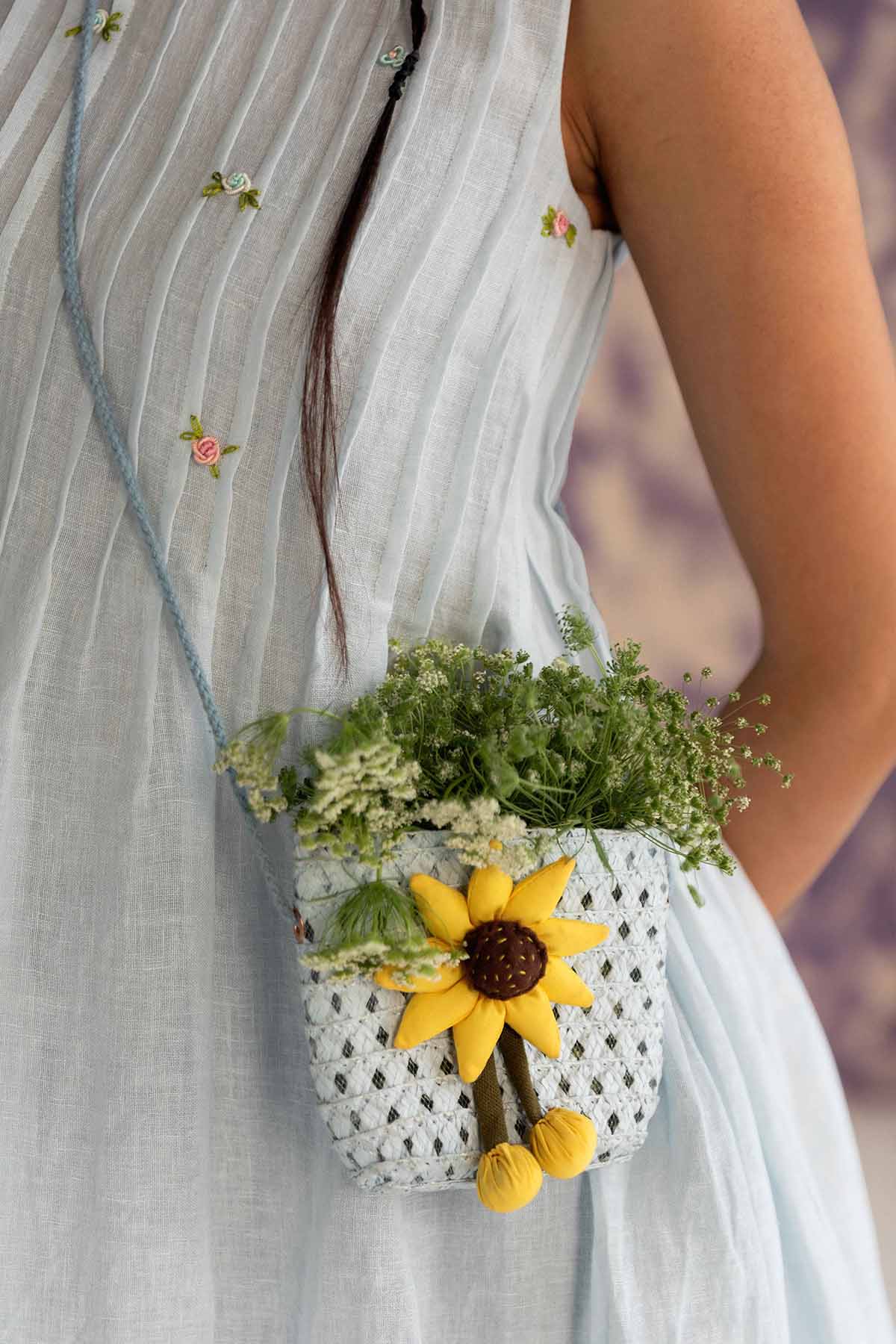 Pastel Blue Linen Pintuck Dress