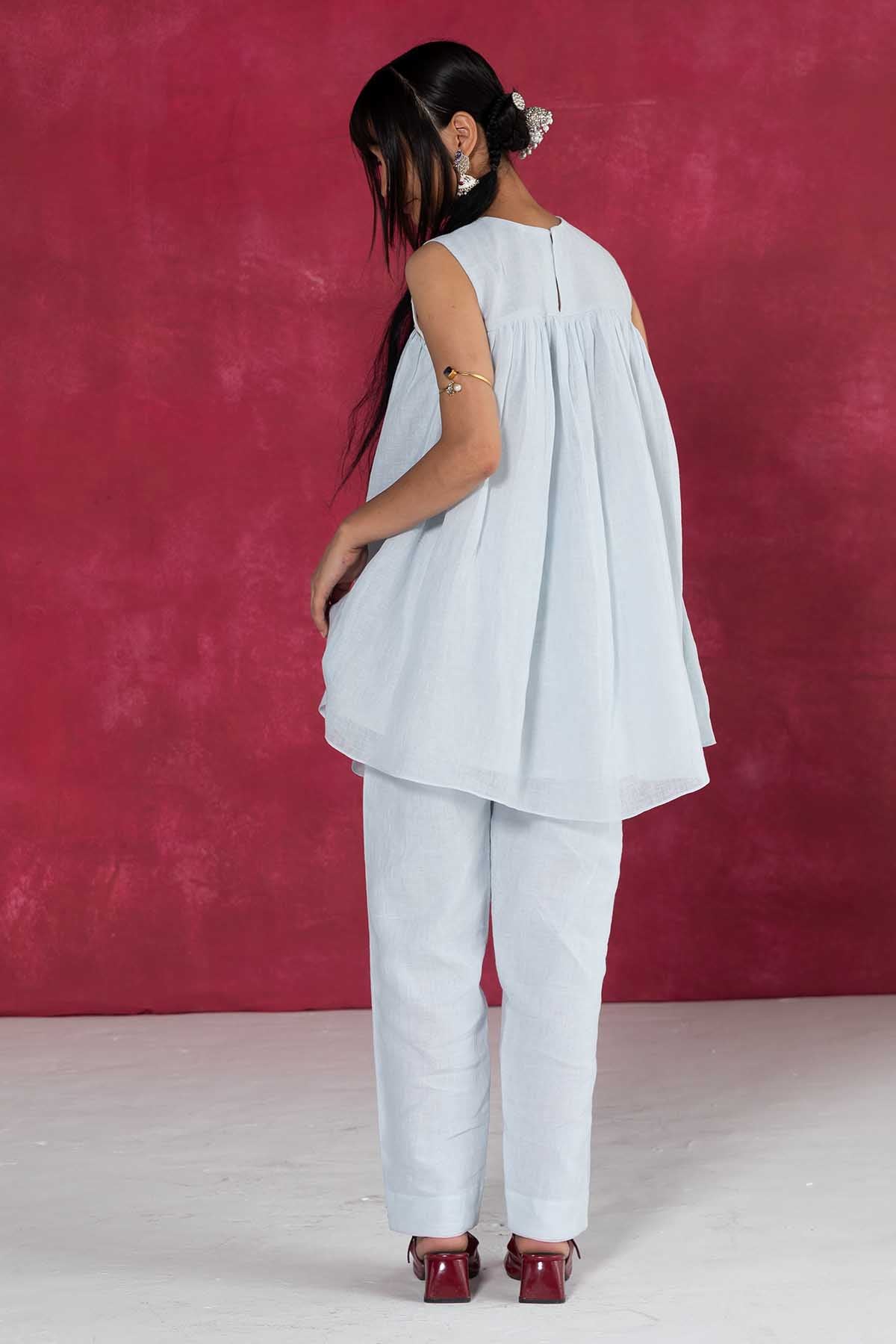 Pastel Blue Linen Sleeveless Top