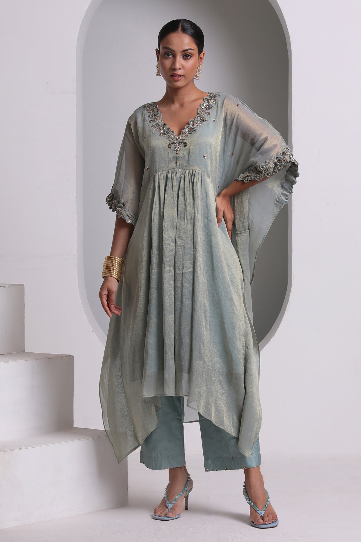 Buy Pastel Blue Tissue Kaftan Set by Seher Studio for women online at ScrollnShops