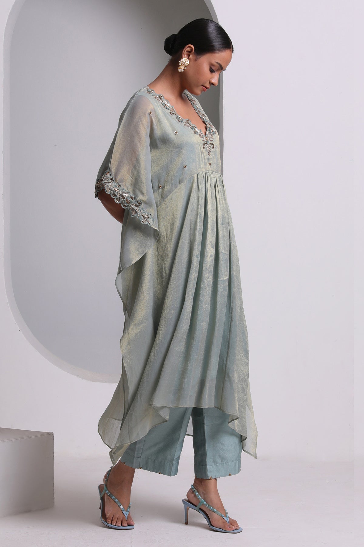 Pastel Blue Tissue Kaftan Set