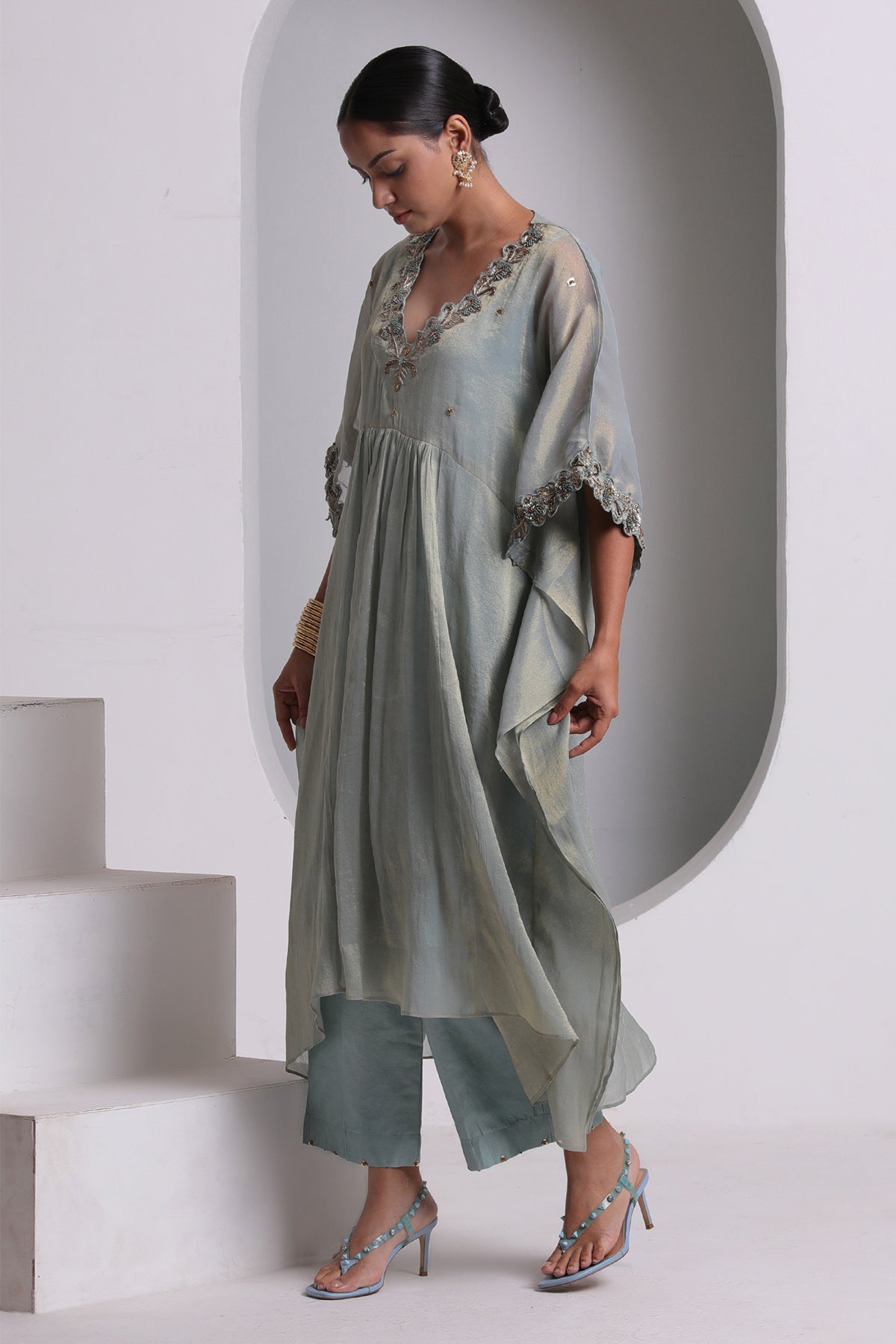 Pastel Blue Tissue Kaftan Set