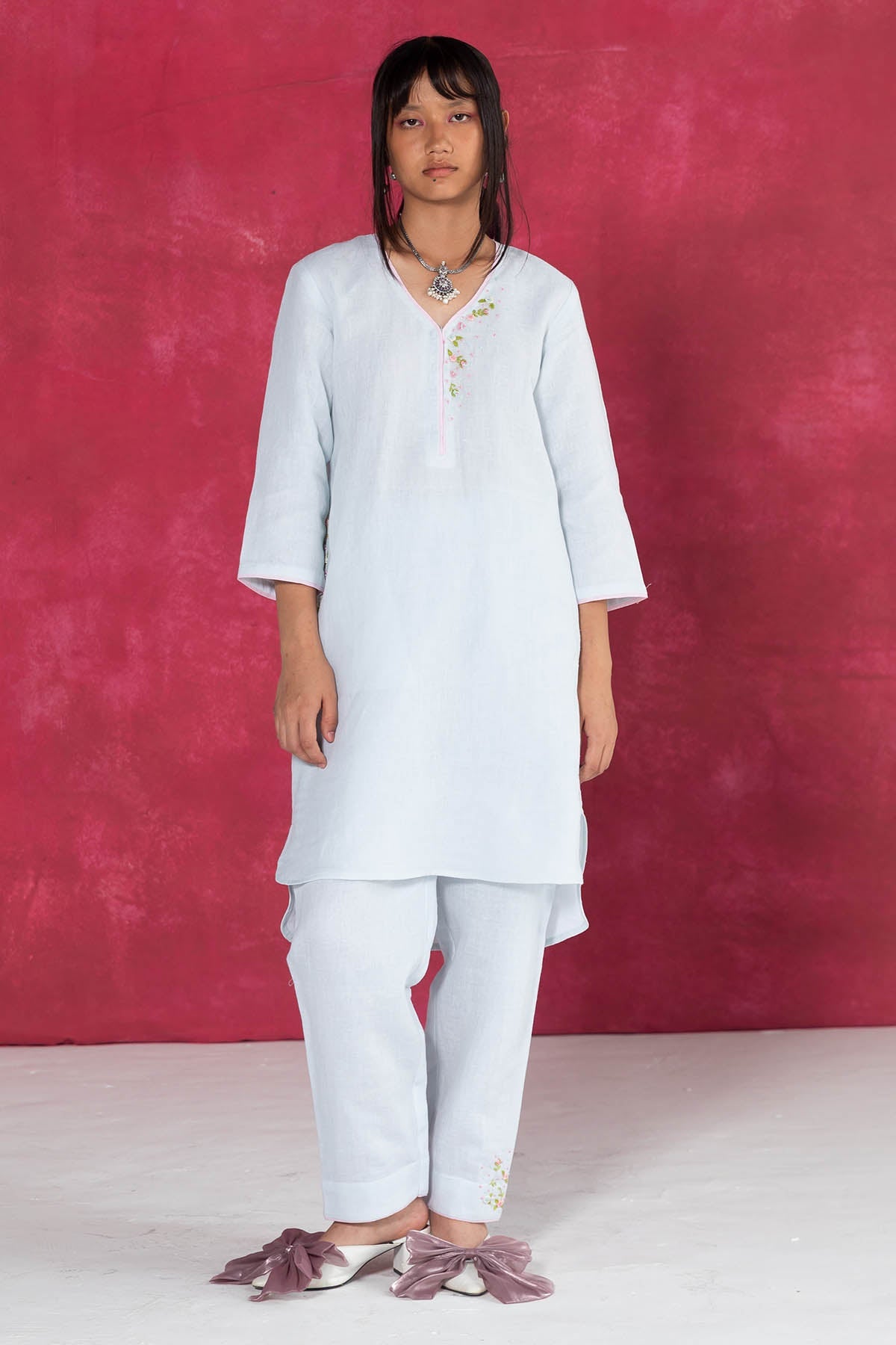 Buy Designer Pastel Blue V-Neck Top & Pants Online