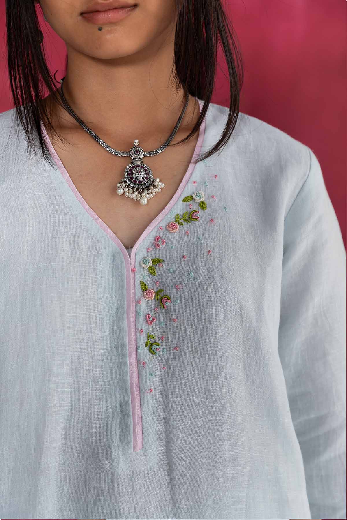 Pastel Blue V-Neck Top & Pants