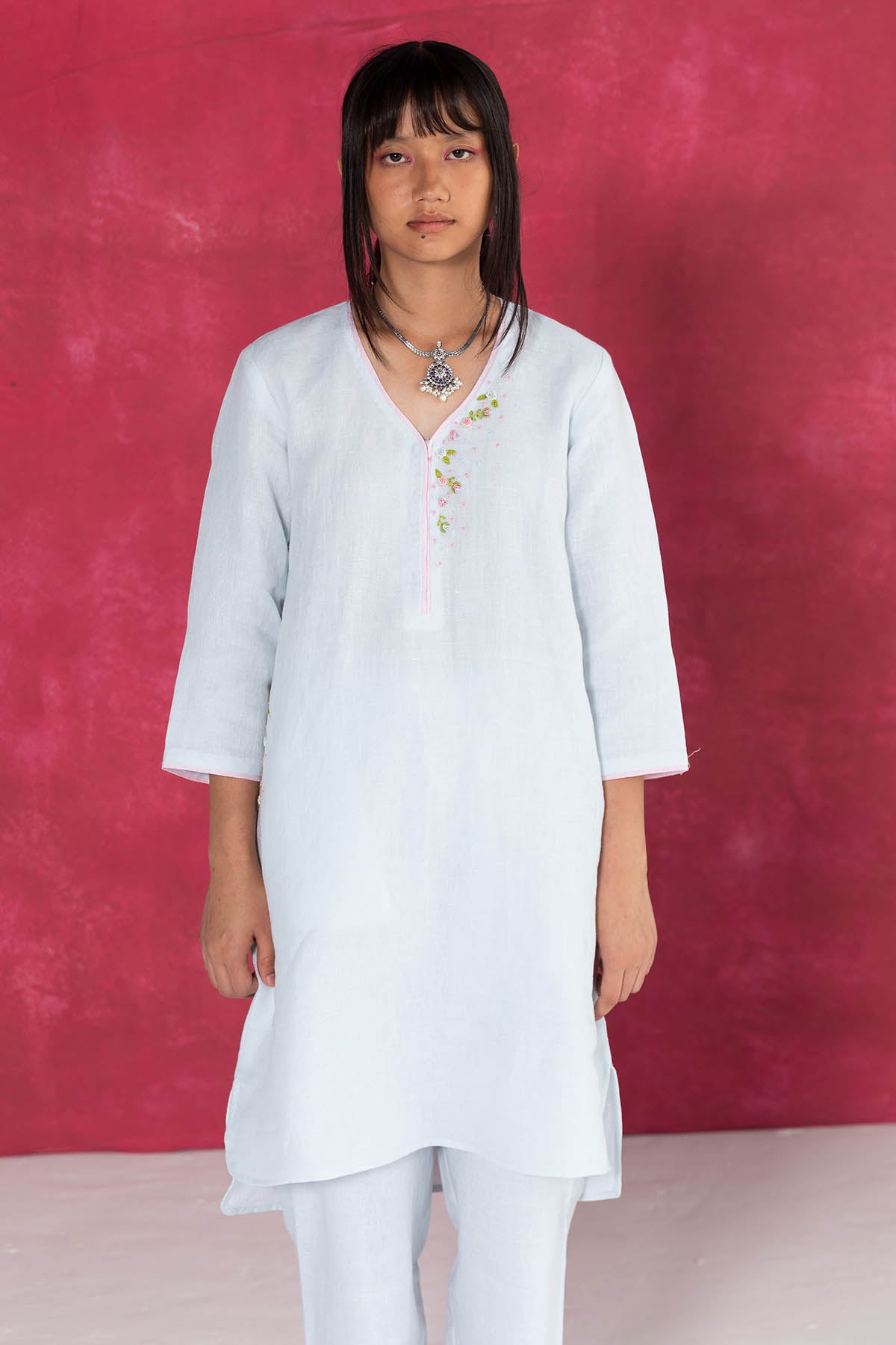 Pastel Blue V-Neck Top & Pants