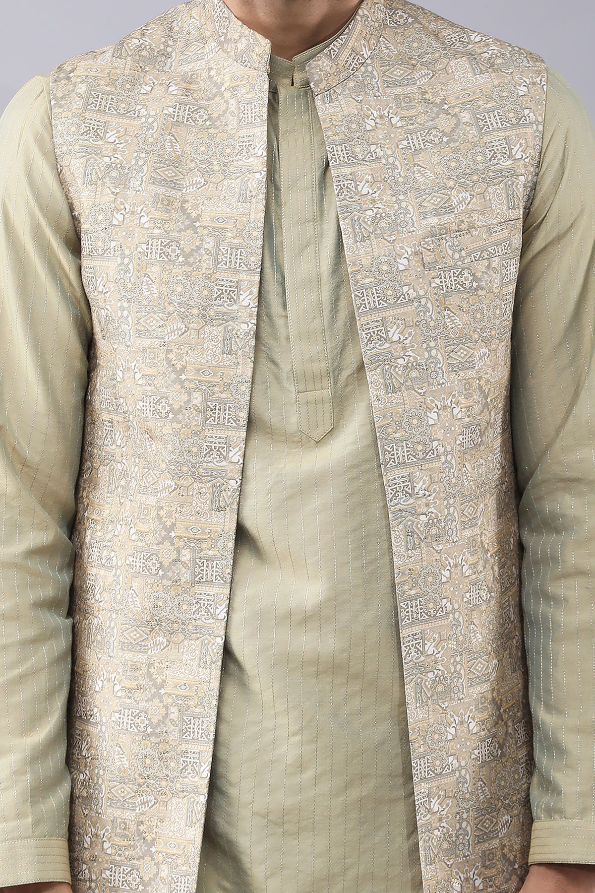 Pastel Gold Printed Jacket Set