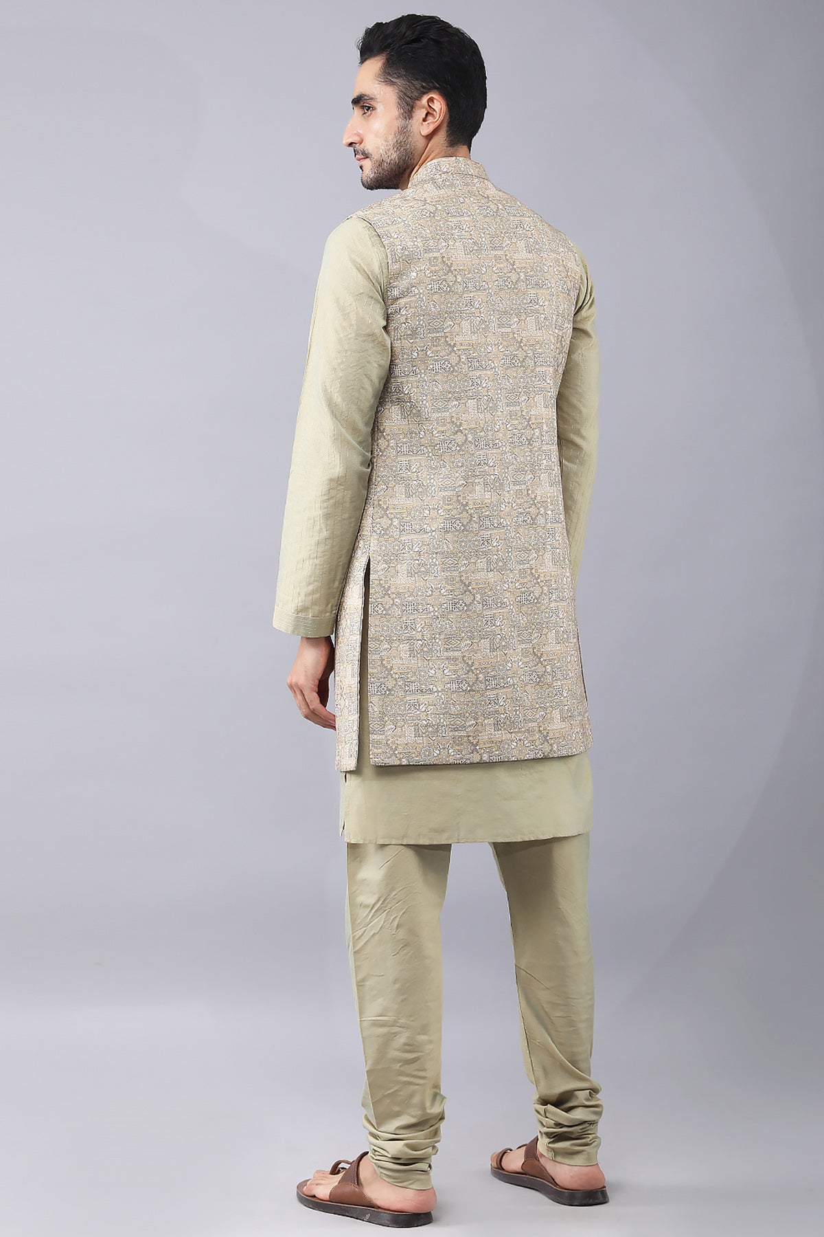 Pastel Gold Printed Jacket Set