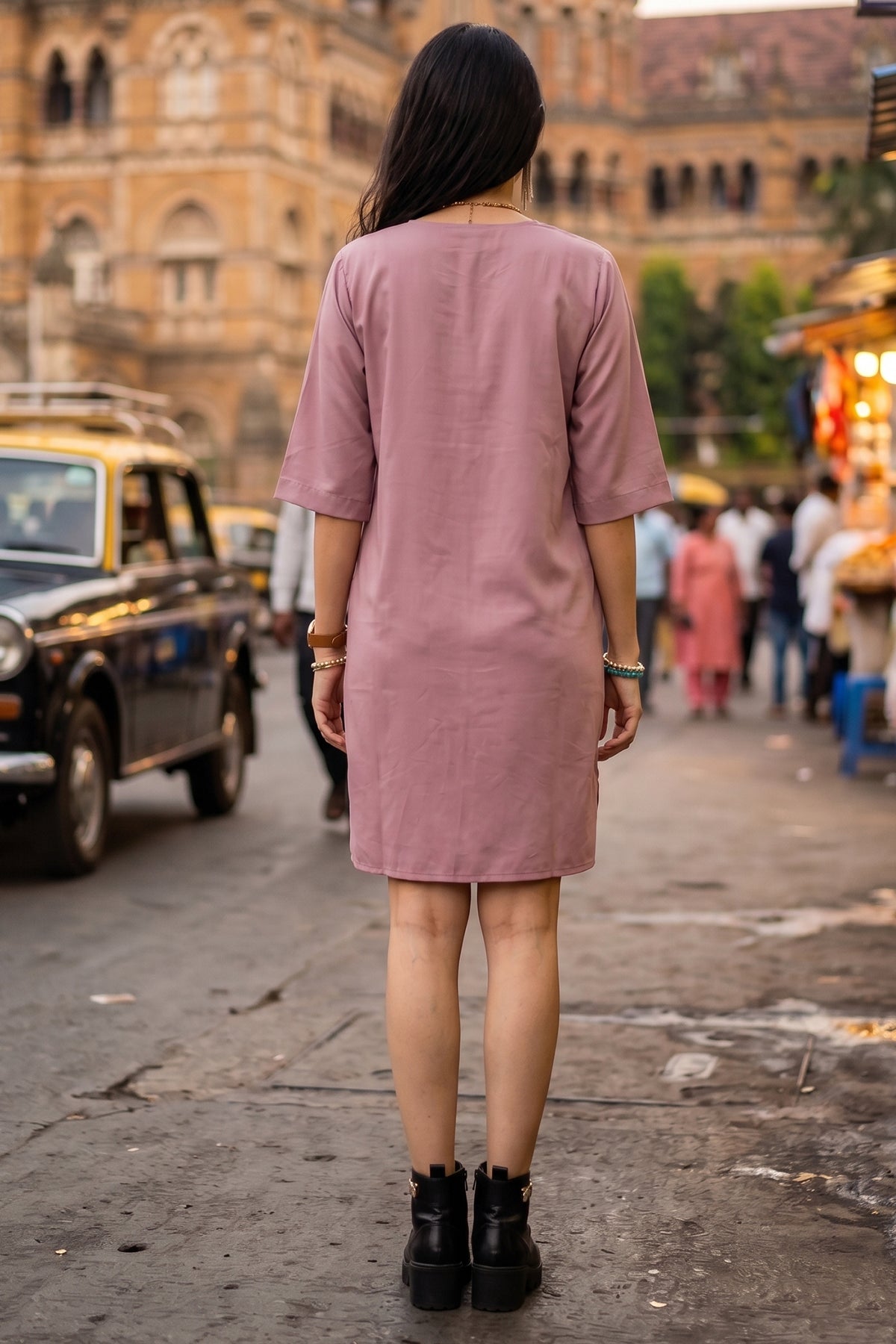 Pastel Mauve Cotton Mini Dress